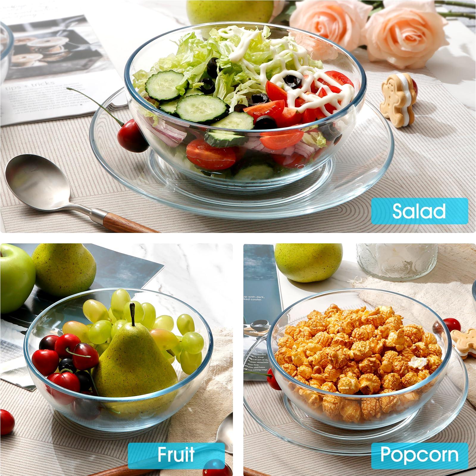 NUTRIUPS NUTRIUPS 7 Inch Medium Glass Prep Bowls, Tempered Glass Bowl Set of 4 Microwave and Oven Safe (7 inch, Set of 4)