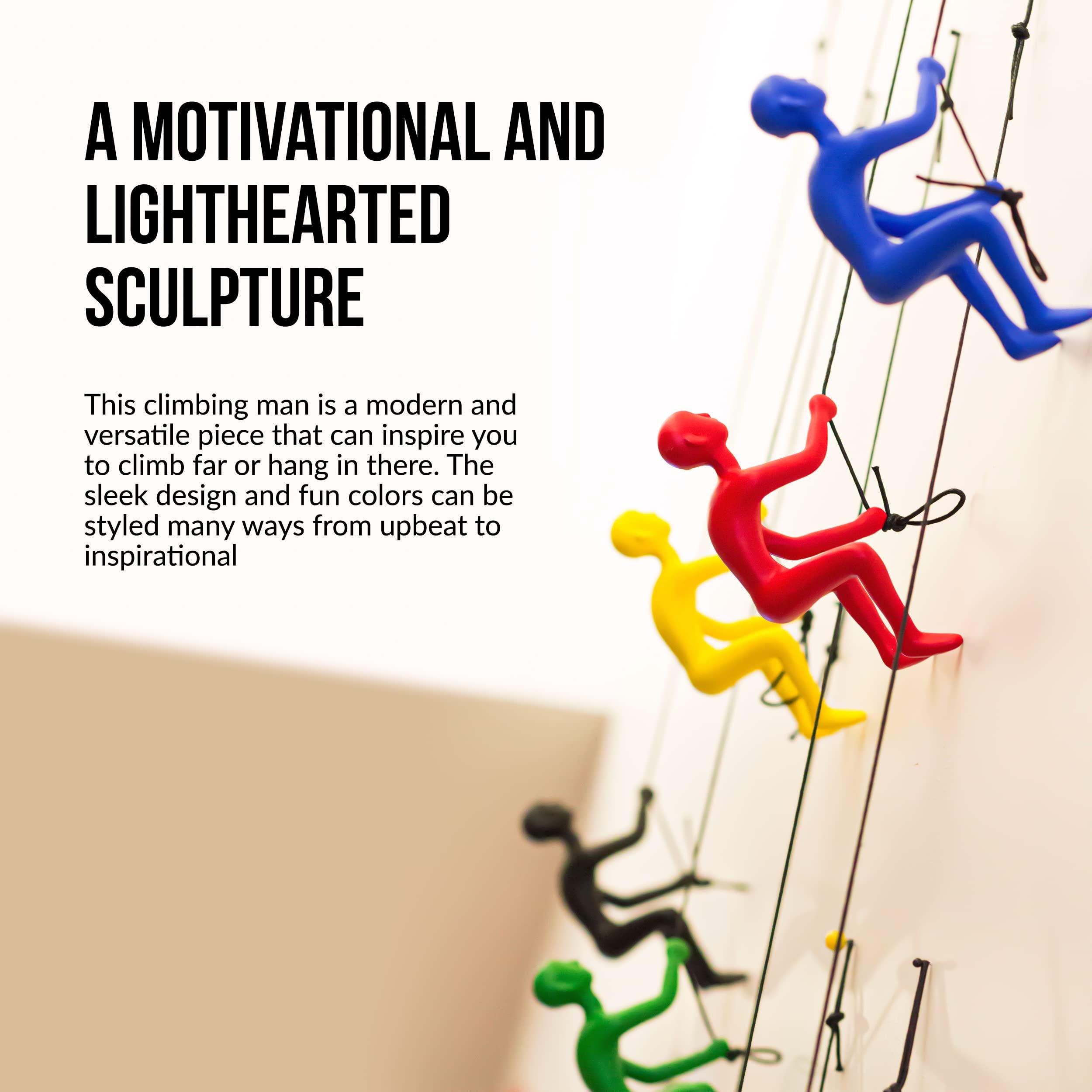 Climbing Man Wall Art Climbing Man Wall Art for Home Decor with 30 Leather Rope | Polyresin Statues and Sculptures with Hanging Hardware Included for Modern Wall Decor and Motivational Art, Red-White-Blue, Set of 3