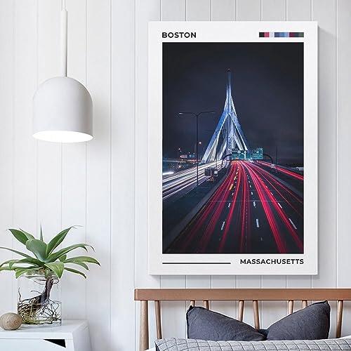 ZejaL Zakim Bridge Poster, Boston Poster, Cityscape Poster, MA Poster, Massachusetts Travel Art Wall Decor Poster Print Decorative Painting Canvas Wall Art Living Room Posters Bedroom Painting 16x24inch(40x