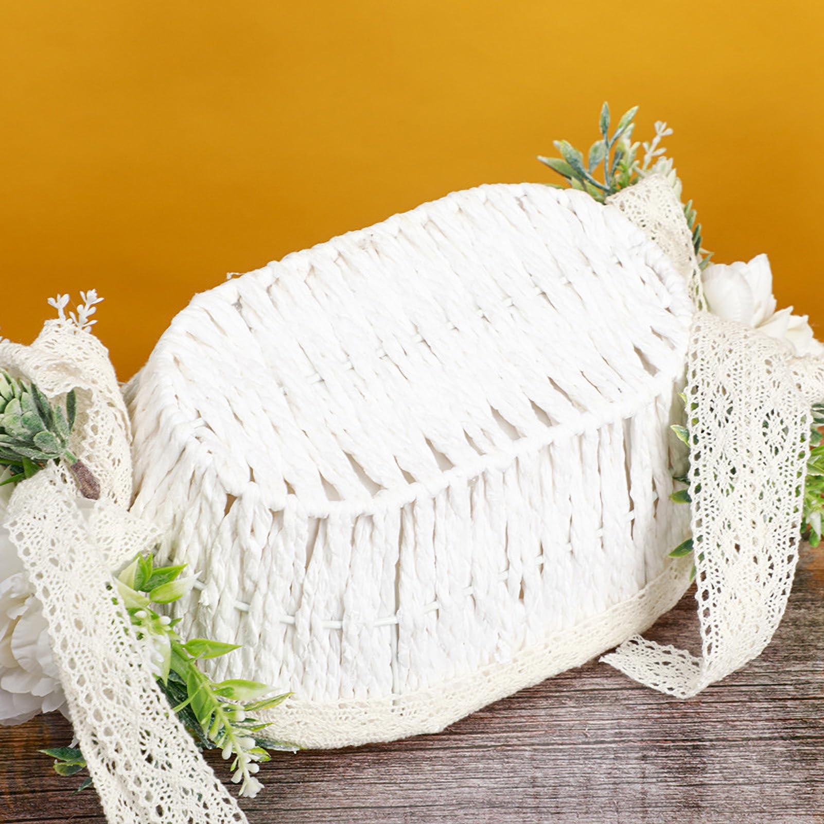 MEUMITY MEUMITY 2Pcs Flower Girl Basket Handmade Rattan Basket with Handle Flower Girl Baskets for Weddings Foldable Handle and Artificial Stain Flower Basket for Wedding Ceremony Party Decoration