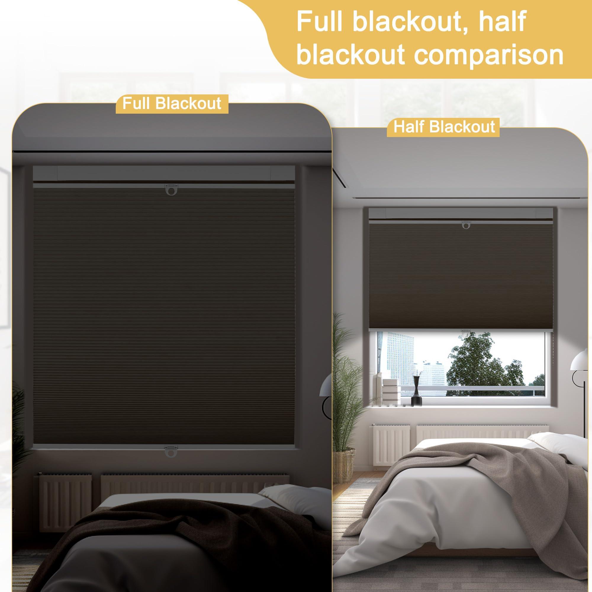 Doing-X Doing-X Cordless Cellular Shades Blackout Top Down Bottom Up No Tool No Drill Honeycomb Cellular Window Blinds Room Darkening French Door Blinds for Kitchen Living Room Office,Brown,29.5" W x 64" H