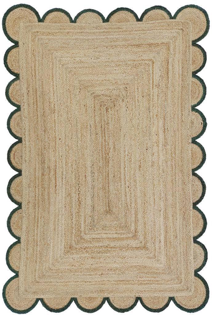 MORVEE MORVEE Area Rug 2.6x18 Jute Scalloped Natural (Green, 2'6" x 18')