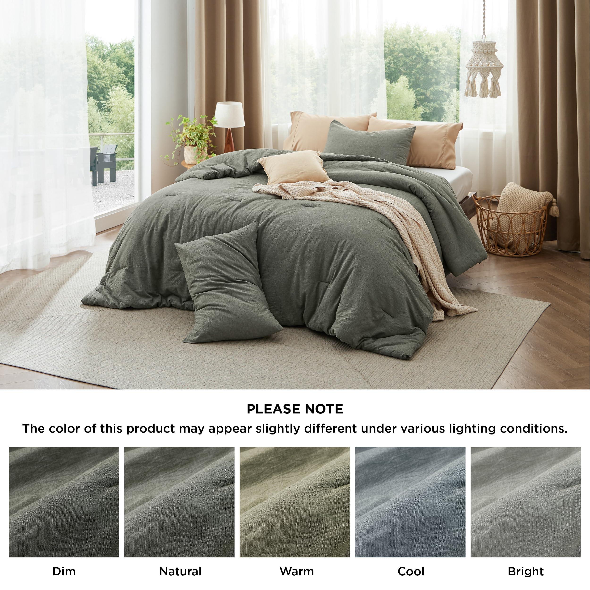 Bedsure Bedsure Comforter Set King Size - Cotton Fabric with Microfiber Inner Fill, Grayish Olive Green Soft Bed Set for All Seasons, 3 Pieces, 1 Comforter (104\" x 90\") and 2 Pillow Cases (20\" x 36\")