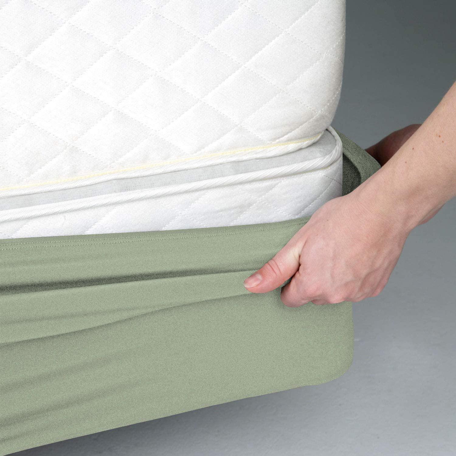 Protocott Protocott Box Spring Cover Queen Size - 100% Egyptian Cotton Wrap Around 4 Sides Bed Skirt for Hotel & Home, Fits Luxury Super Soft Box Springs up to 14 - Queen, Light Sage