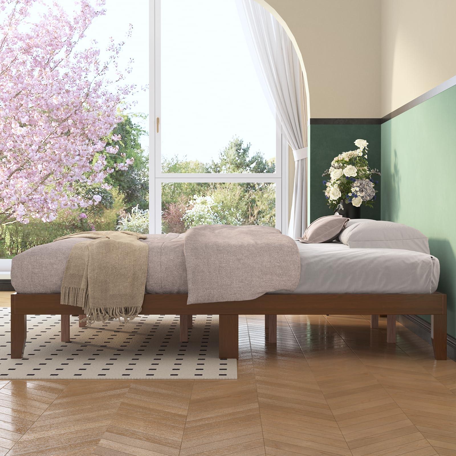 Natulliy Natulliy King Bed Frames,Wood Platforms Bed with Wooden Slats Support,No Box Spring Needed,Easy Assembly,King,Pine