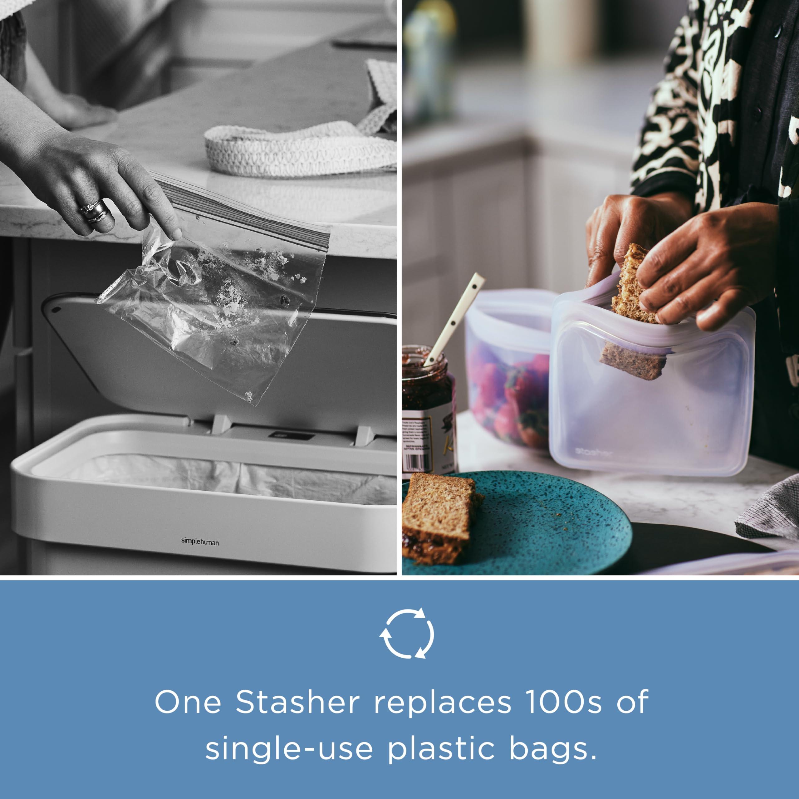 Stasher Stasher Premium Silicone Reusable Food Storage Bags, 2-Pack, Clear , Multi-Use Food Storage Bags, Lunch Bag, Travel Containers , BPA Free, Leak-free, Dishwasher-Safe, Eco-friendly