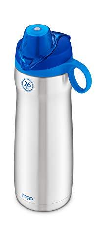 Pogo Pogo Vacuum Insulated Stainless Steel Water Bottle with Leak Proof Chug Lid and Silicone Carry Loop, Blue, 26oz