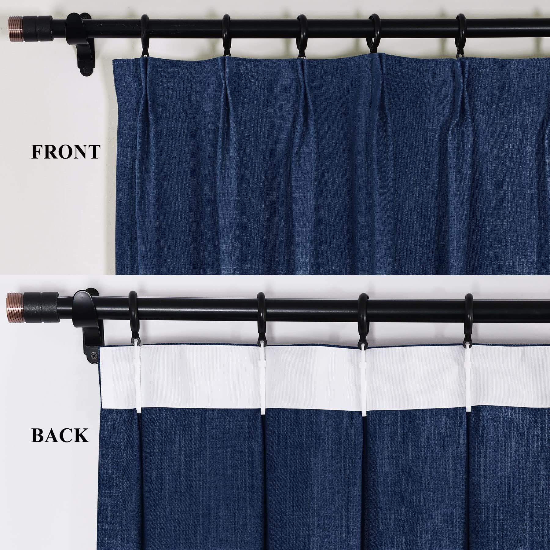 Fcosie Fcosie 50" W x 63" L Pinch Pleated Drapes for Traverse Rod Linen Textured Curtains Room Darkening Curtains for Girls Boys Teen Children Nursery Baby Kids Room, 2 Panels, Navy Blue