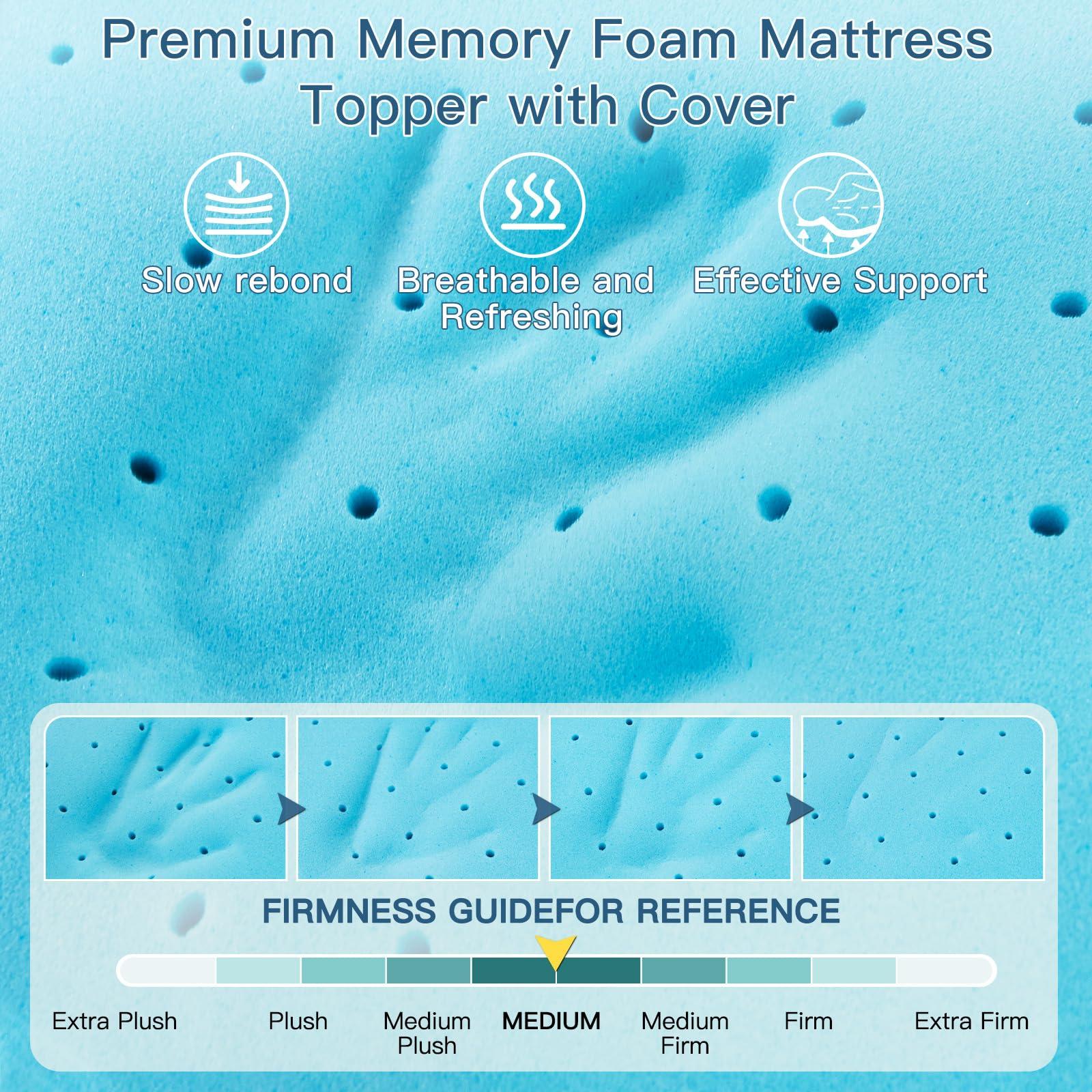 Airensky 3 Inch Memory Foam Mattress Topper,Cooling Gel Infused High Density Twin XL(39\"x80\") Topper with Removable Skin-Friendly Cover,Bed Topper for Pressure Relief Back Pain, CertiPUR-US Certified, Gray