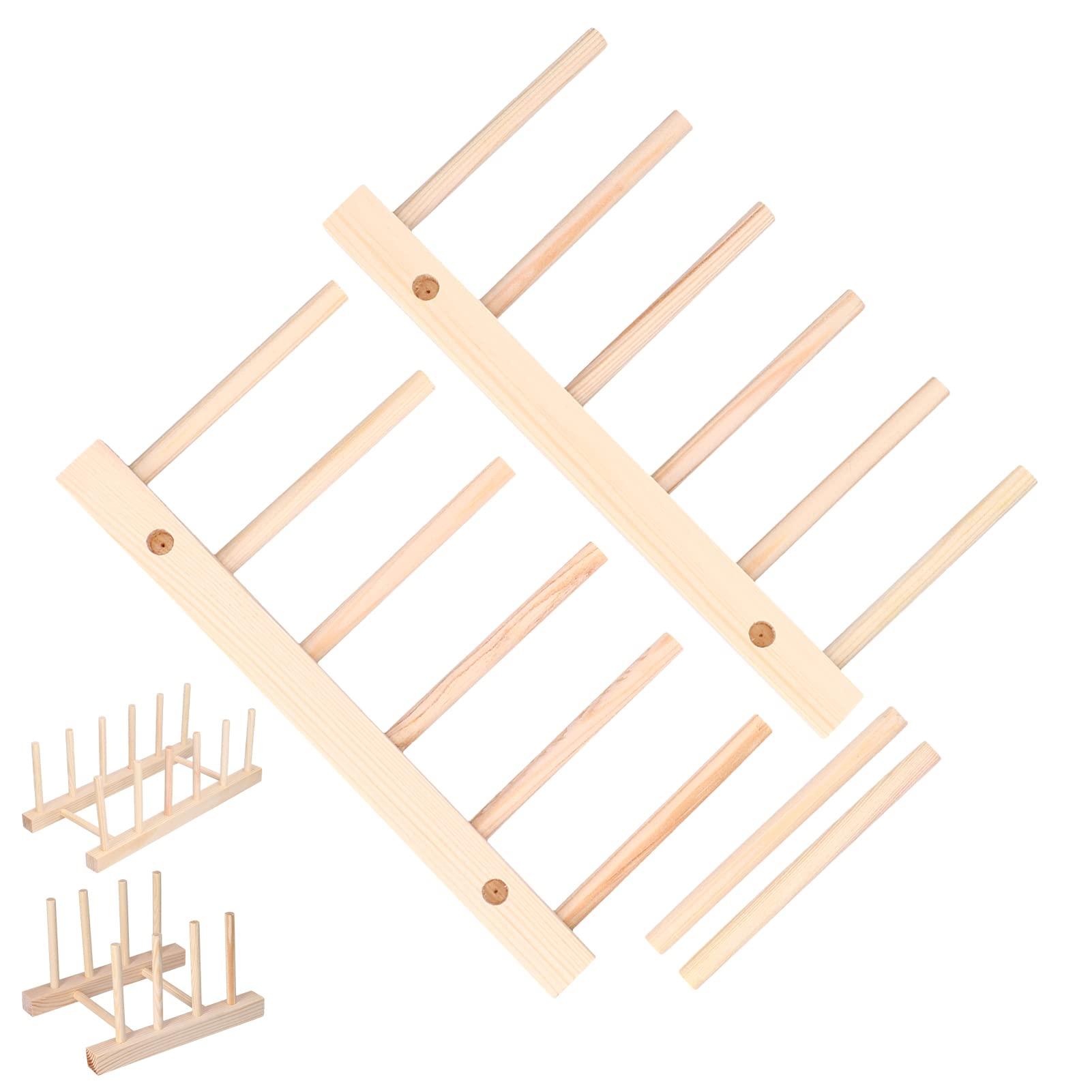 Cyrank Wooden Dish Rack,Dish Drying Rack Kitchen Storage Cabinet Organizer Plate Rack Stand Pot Lid Holder,Pine Wood Dish Rack for Bowl Pot Lid,Cutting Board(28cm)