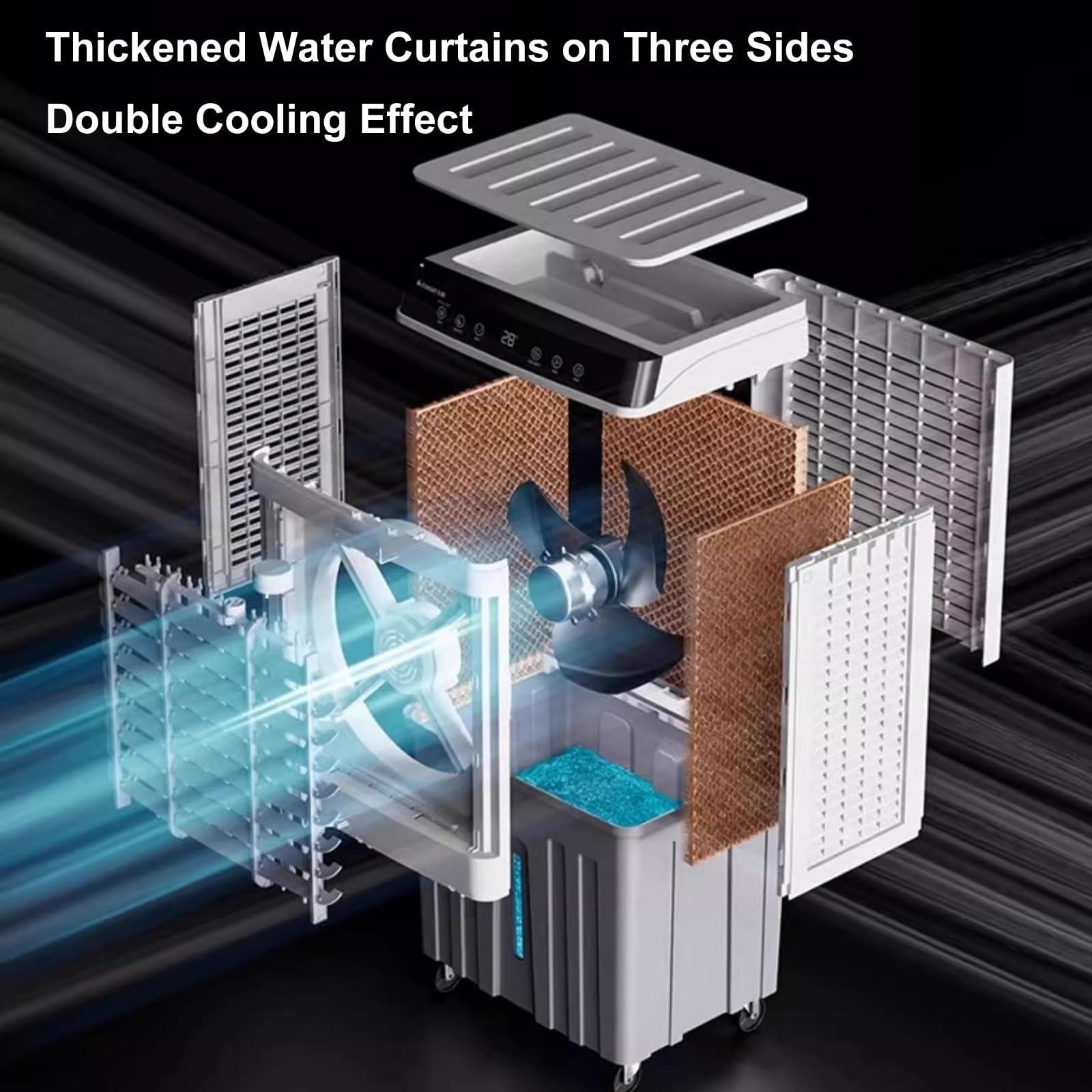 WXXSHGDW WXXSHGDW Evaporative Air Cooler for Room, 3 in 1 Portable Swamp Cooler, Air Conditioner Portable, 90Oscillation, 3 Speed 7.5H Timer, 75L Large Capacity Water Tank for Garage, Patio, Outdoor