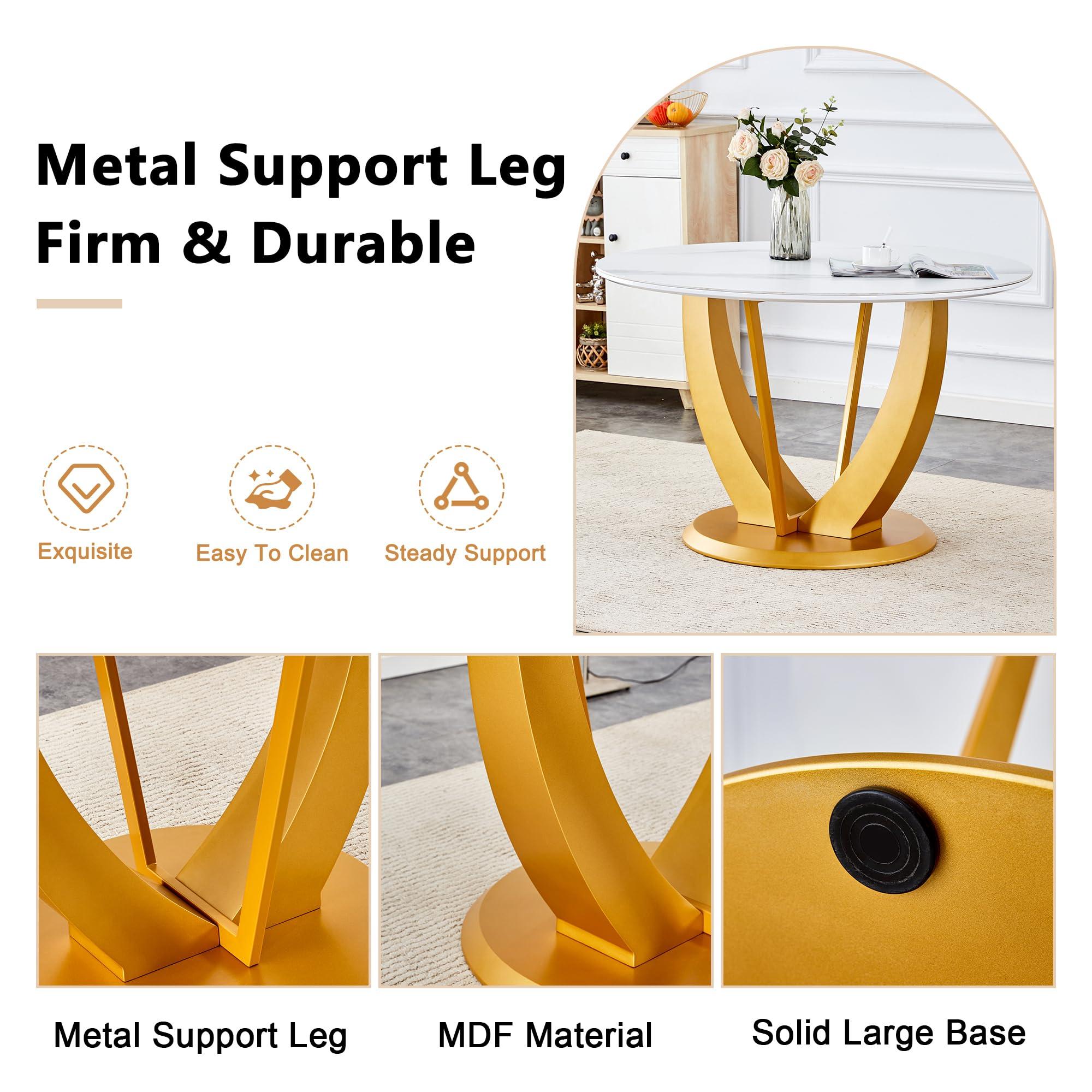 gopop gopop 48''Round Dining Table Set for 6, Gold Dining Table Set with Marble Pattern, 6 Dining Chairs Set with PU Seat, Round Kichen Table Set for Kichen Room, Living Room.