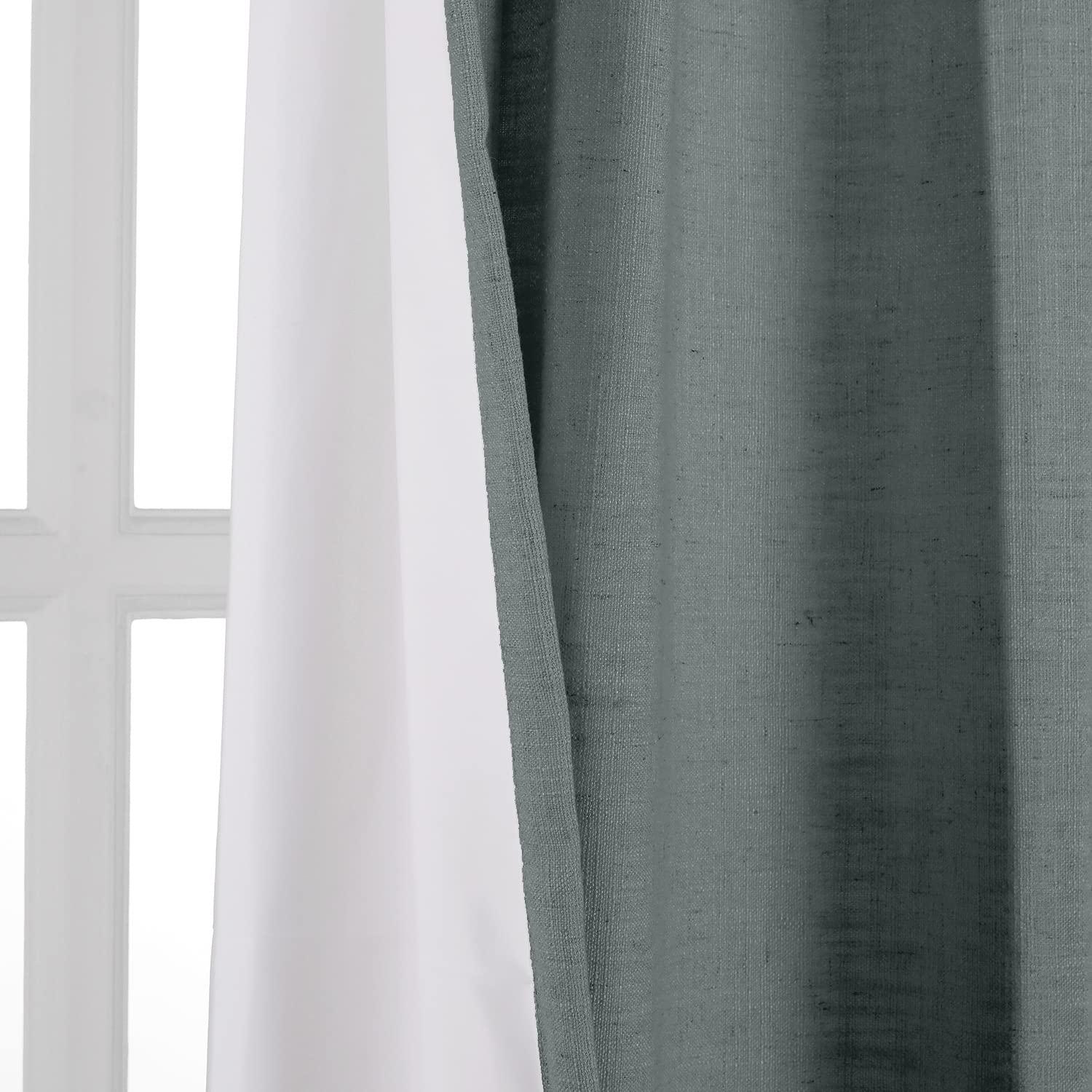 ChadMade ChadMade 240 Inches Long Linen Curtains, 2 Panels 52Wx240L Dark Grey, Rod Pocket Back Tab Hook Belt Flat Hooks Privacy Lined Draperies for Traverse Rod, Tallis Collection