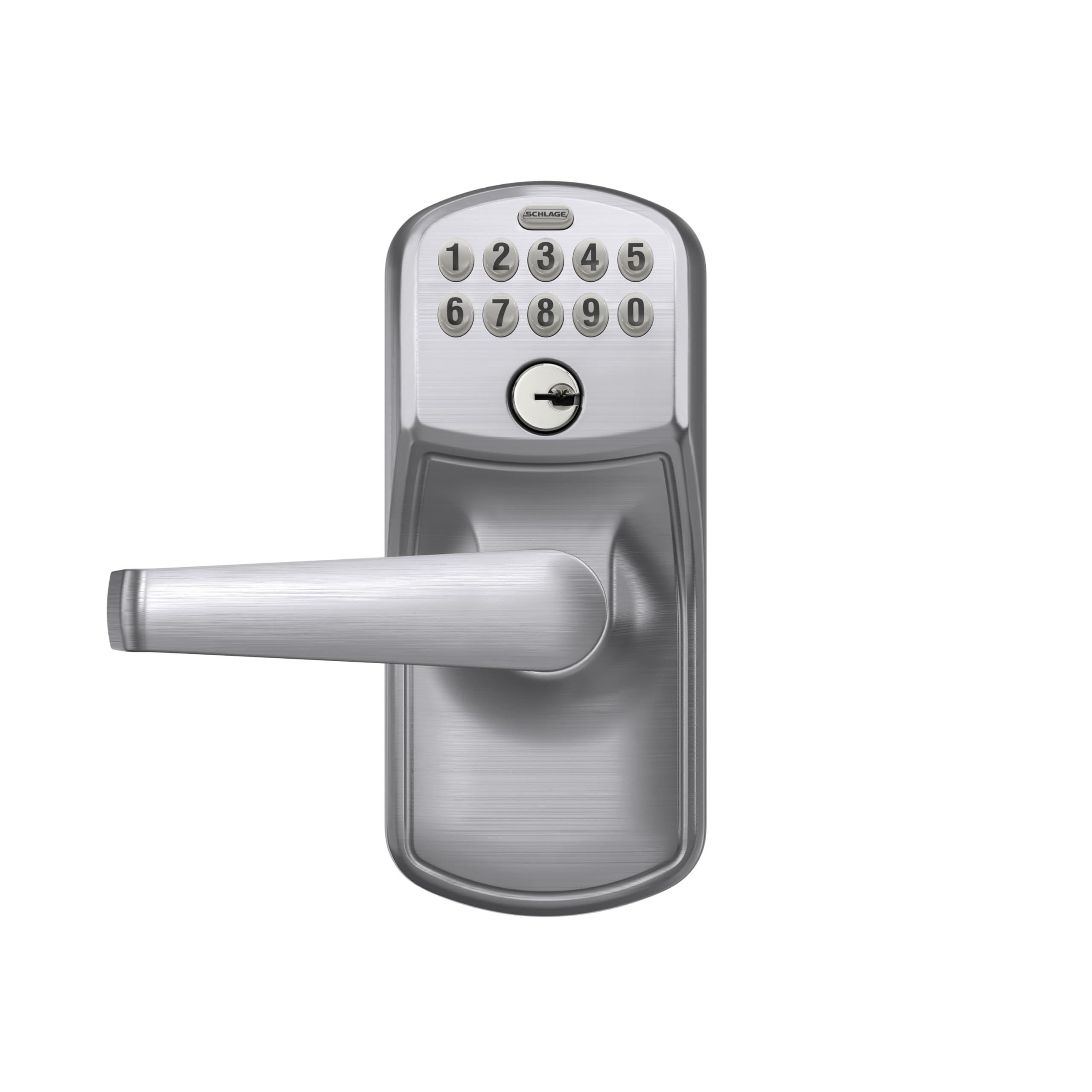 SCHLAGE Schlage FE595 PLY 626 ELA Plymouth Keypad Entry with Flex-Lock and Elan Style Levers, Brushed Chrome