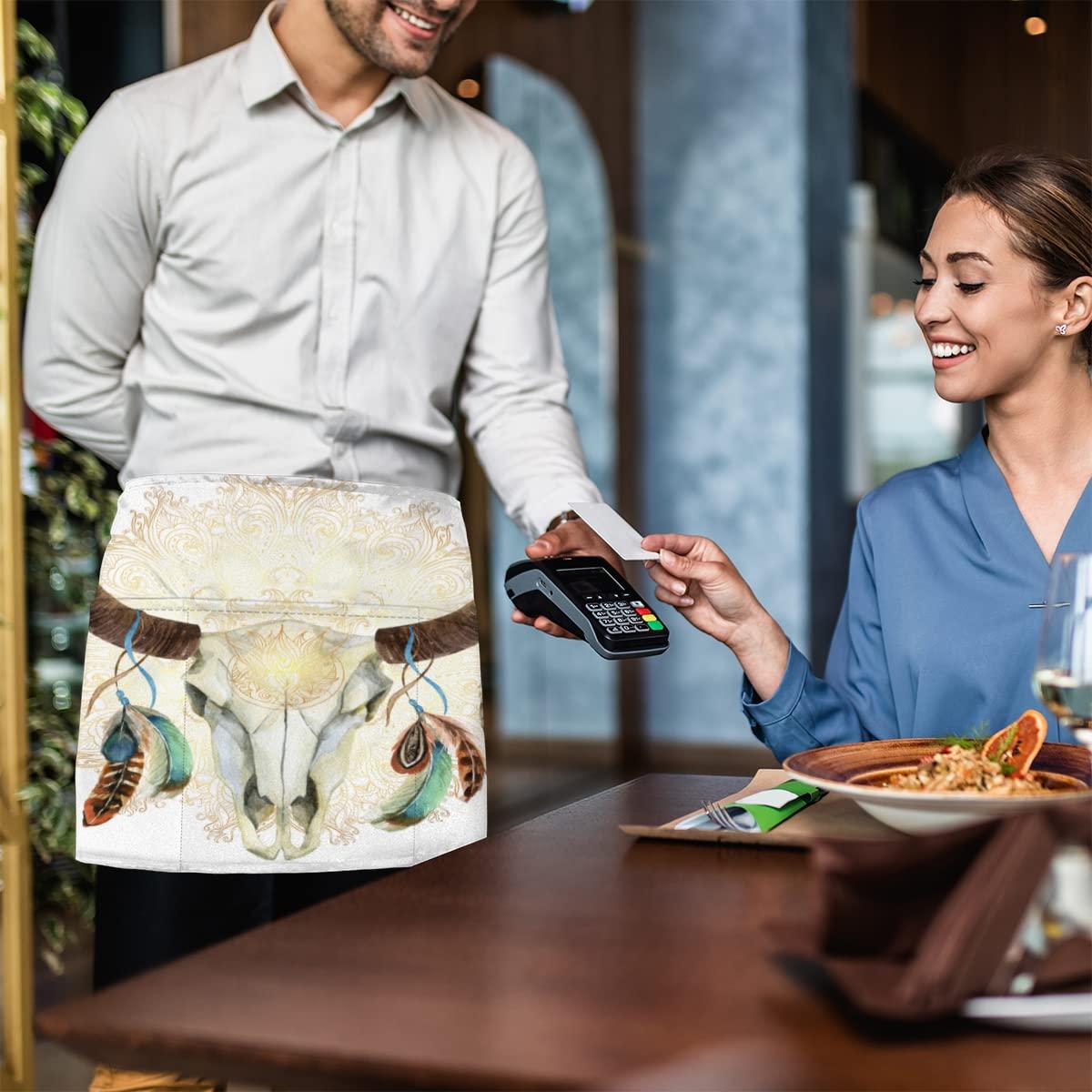 XMNYGJ XMNYGJ Cute Waist Apron Set Animal Buffalo Skull Mandala Waitress Aprons 3 Pockets Waterproof Half Apron for Bartender Restaurant Barista Teachers BBQs Parties 3 Pack