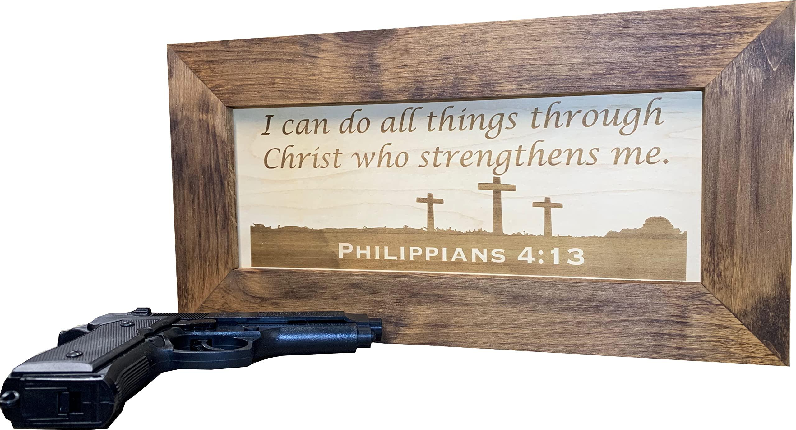 Bellewood Designs Hidden Gun Storage with Personalized Bible Verse, Six Concealment Cabinet Styles Available (Three Crosses on Calvary)