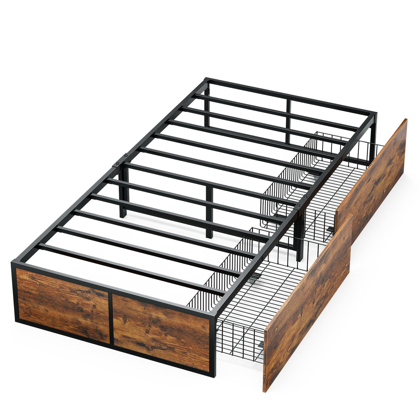 GAZHOME GAZHOME Twin XL Bed Frame with 2 XL Storage Drawers, Metal Platform Bed Frame with Footboard, 9 Strong Metal Slat Support/No Box Spring Needed/Easy Assembly/Space Saving Wood