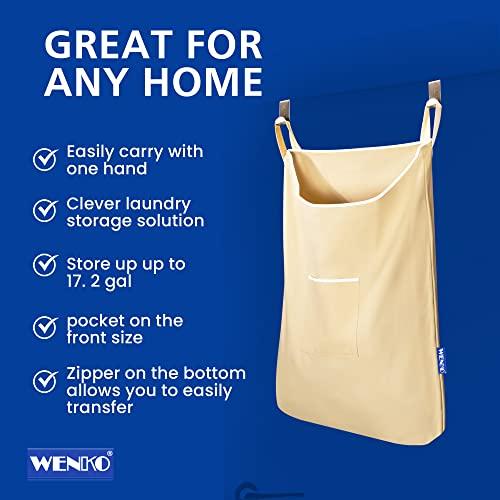 WENKO WENKO Laundry Hamper Bag Hanging, Over The Door Basket with Hooks, for Bathroom, Closet, Space Saving Storage, Wall mounted 3.94 x 20.47 x 31.89 in, Beige