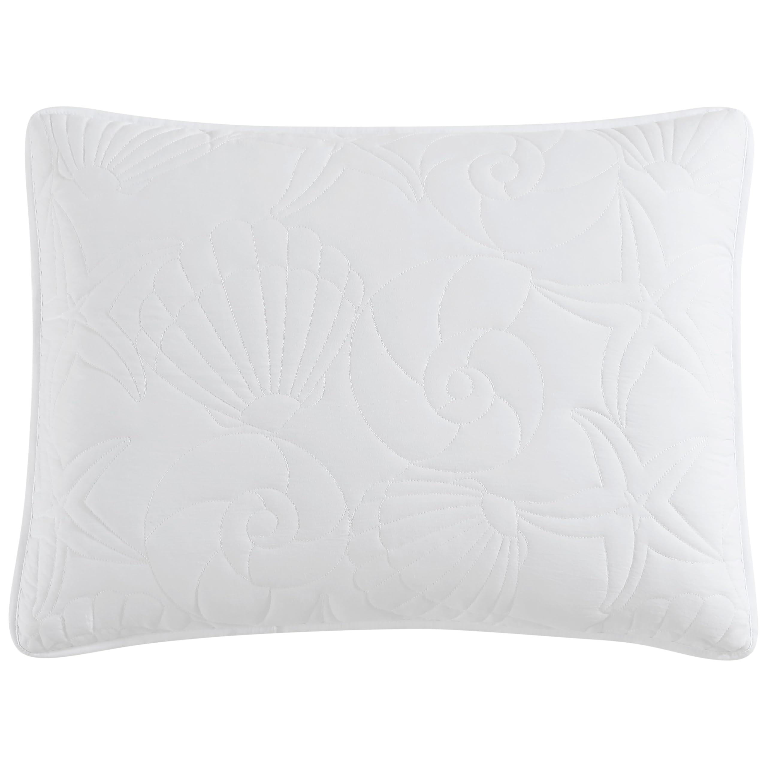 CARIBBEAN JOE CARIBBEAN JOE Full/Queen Outlined Shell 3-Piece Quilt Set, Coastal Beach Design Bedding, White