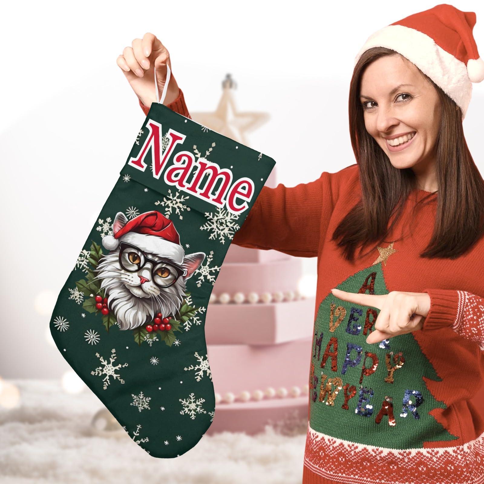 DIYGIFTS DIYGIFTS Personalized Christmas Stockings Custom Christmas Stockings with Name Animal Head Christmas Decorations Festival Surprise,Cat