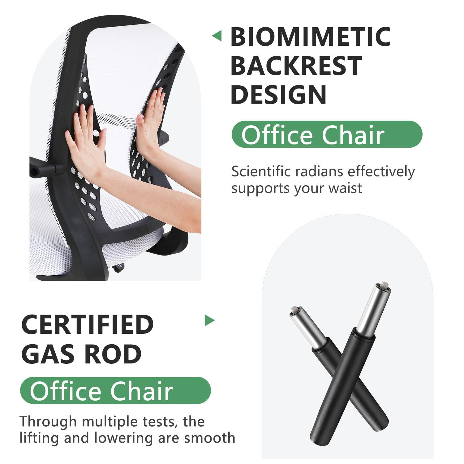 Dopinmin Office Chair Mesh Chair with Ergonomic Lumbar Support and Armrest Adjustable Computer Chair Study Desk Chair Swivel Rolling Task Chair Modern Executive Chair White