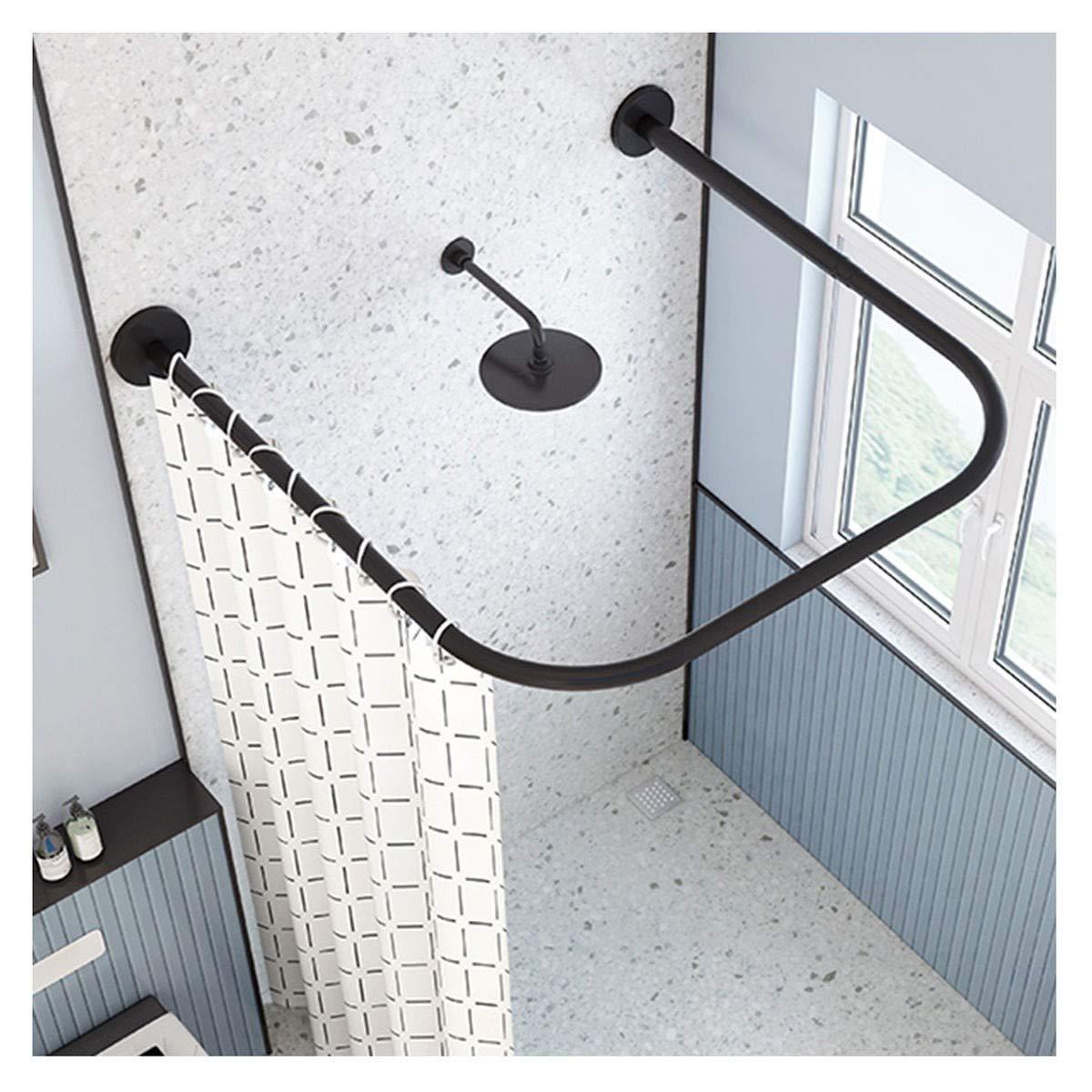 AWERQ Curved Shower Rod Tension Curtain Rod No Drill Adjustable U Shaped Shower Curtain Rail Pole Holder with Bath Curtain, for Bathroom, Clothing Store, Dressing Room, Outdoor Shower