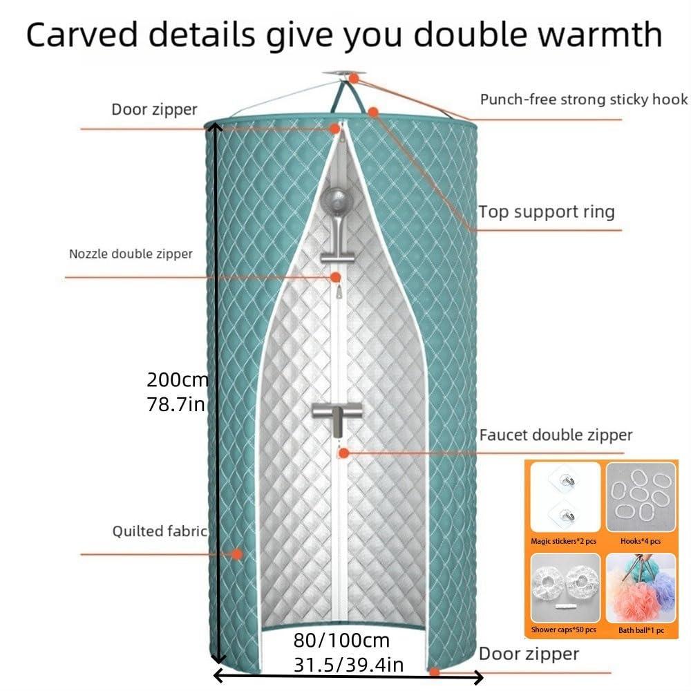 SOYDAN Round Hanging Shower Curtain, Polyester Folding Shower Curtain with Zipper, Heat Insulation Portable Shower Curtain, Round Fabric Shower Curtain for Bathroom(Green,Large)