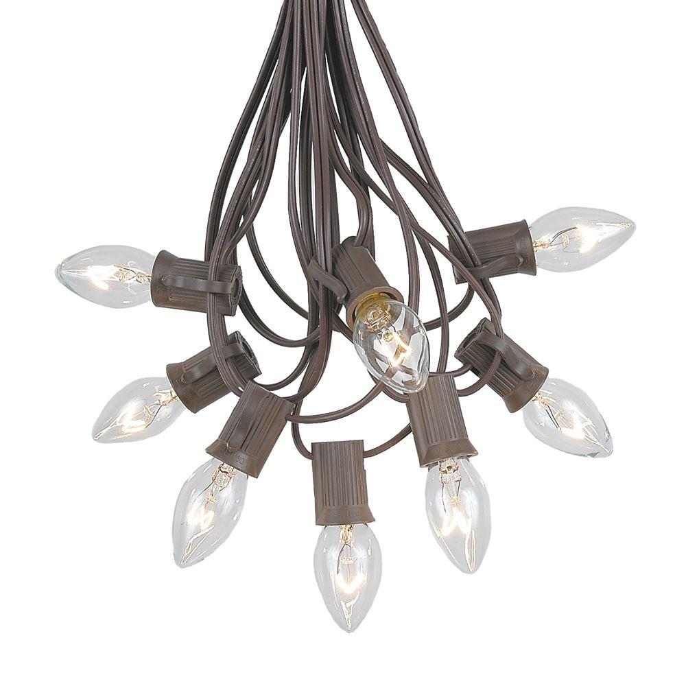Novelty Lights Novelty Lights C7 Clear Christmas Lights Set - Indoor/Outdoor Christmas Light String Hanging Christmas Lights - Outdoor Patio String Lights - Brown Wire - 25 Foot