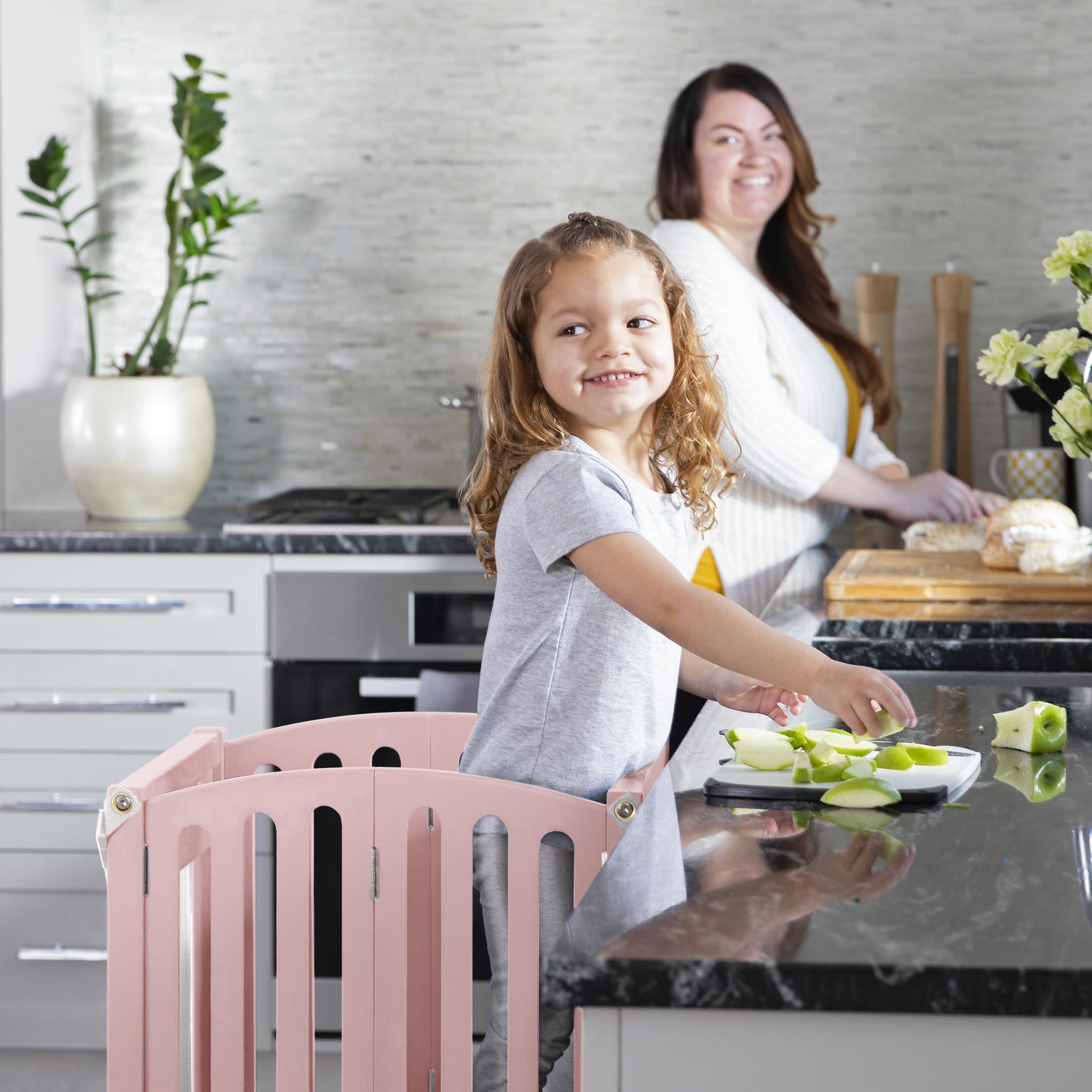 Guidecraft Guidecraft Contemporary Kitchen Helper Toddler Tower - Limited Edition Pink. Original Folding Montessori Learning Step Stool with Safety Nets