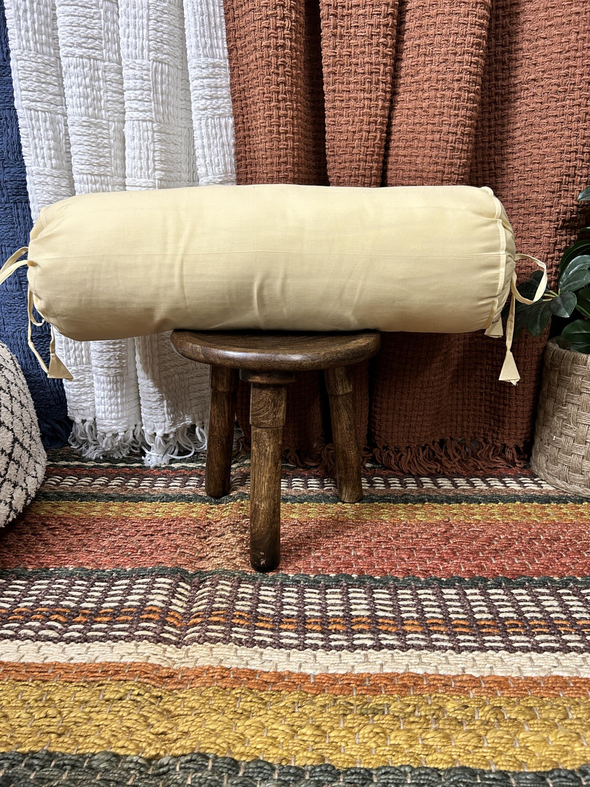 SAFFRON HANDICRAFTS SAFFRON HANDICRAFTS 2 Pcs Cervical Neck Roll Pillow Cover with Drawstring closures Round Neck Roll Pillow Case cotton Bolster Pillowcases for Cylindrical Cushion (Beige, 6 x13 inch (15x33 cm))