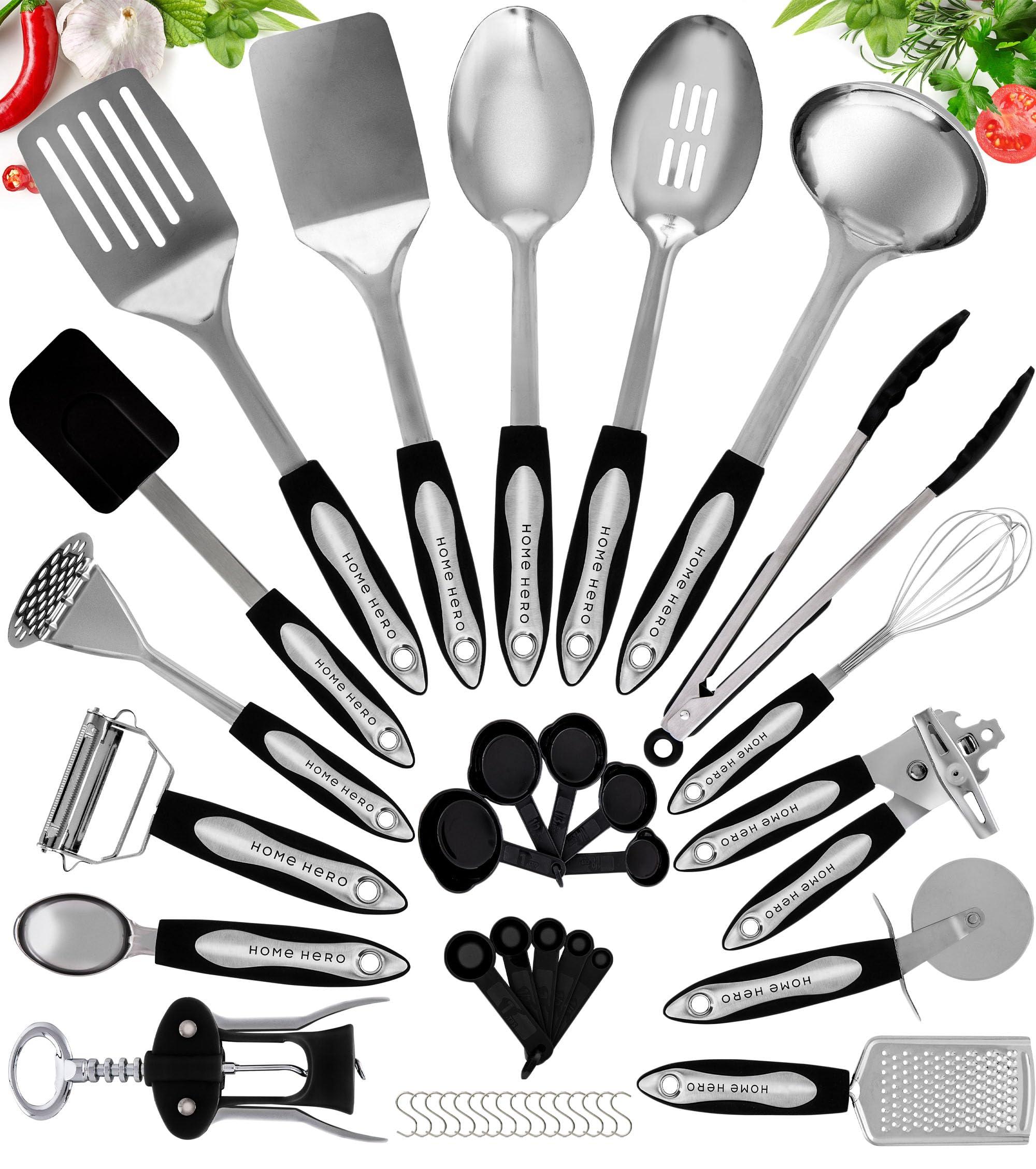 Home Hero Home Hero 41 Pcs Stainless Steel Kitchen Utensils Set - Nonstick Stainless Steel Cooking Utensils Set - Heat Resistant Kitchen Essentials & Metal Kitchen Gadgets (41 Pcs Set)