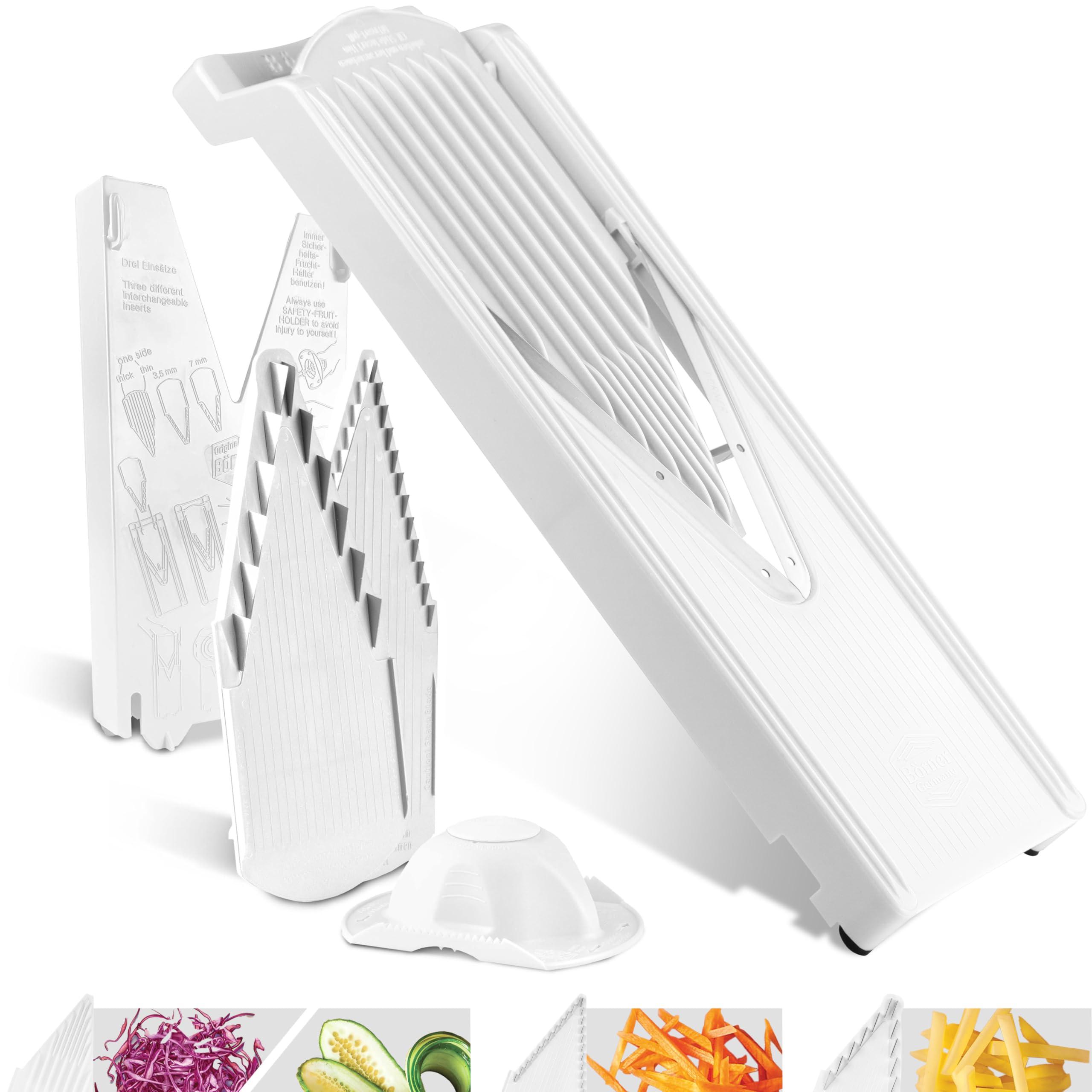 Swissmar Brner V3 TrendLine Mandoline Starter Set (6 pcs.) Vegetable Slicer (V-Slicer) + Safety Guard + Inserts + Collection Tray + Multibox Kitchen Slicer Set (White)