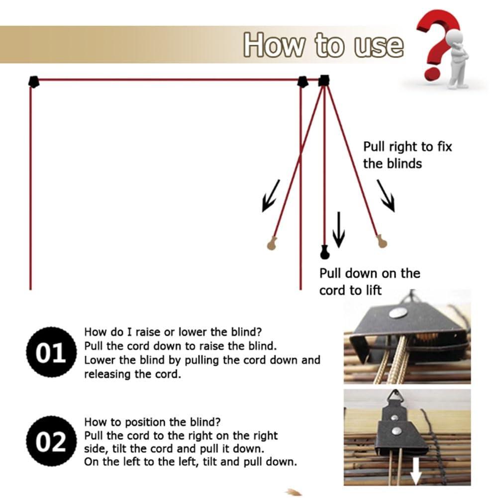 HomeLoft Basics Bamboo Shades Blinds 70% Bamboo Roller Blinds for Outdoor Indoor Privacy Shades Roman Curtain Natural Bamboo Window Shade Patio Roll Up Blind W 24" 34" 36" 46" 48" 52" 54" 58" 60" 72" Cordless (Size