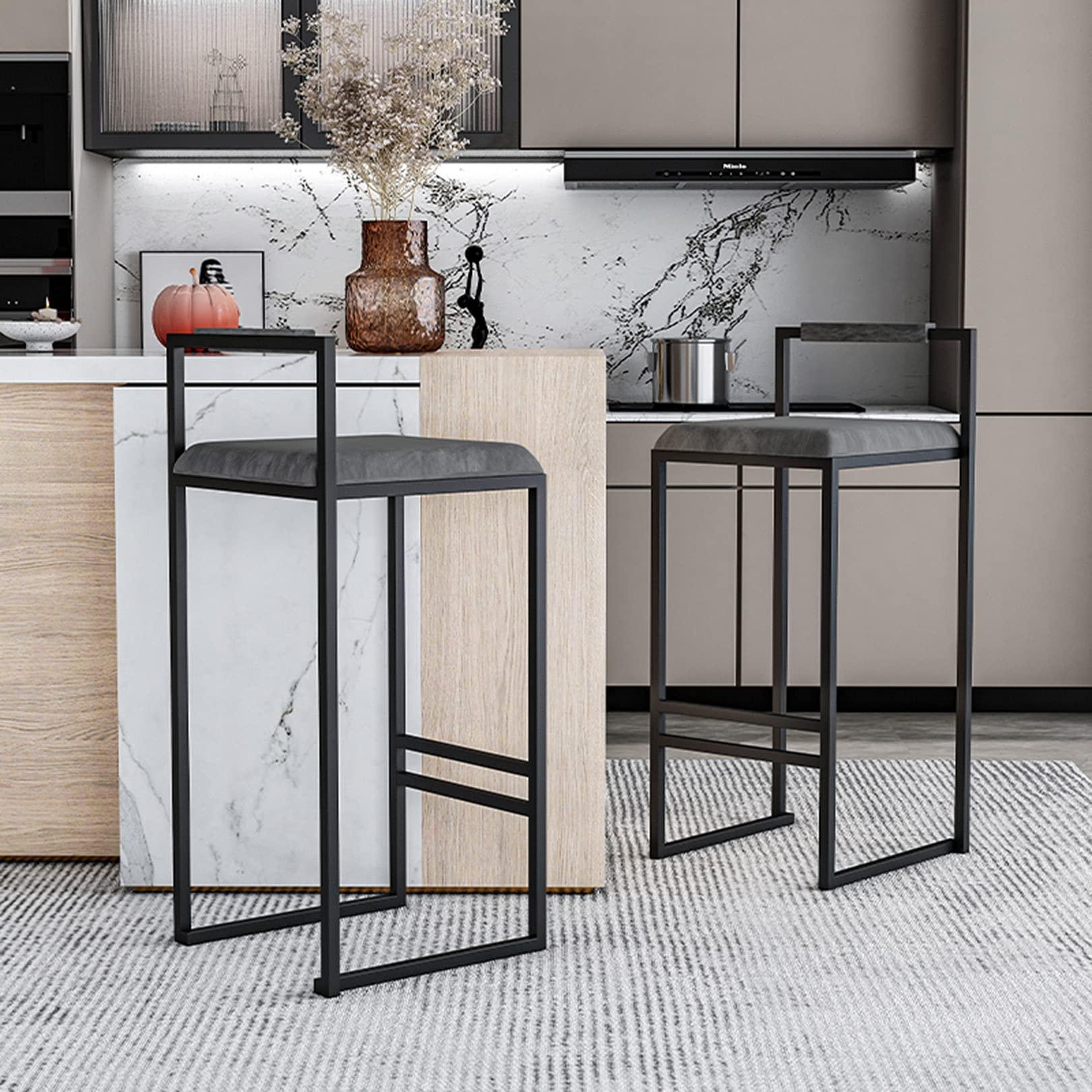 SYCARPET Bar Stools with Low Back Counter Stools for Kitchen Island, Dining Room and Living Room, Modern Designed Simple Square Pub Barstools(2pcs)