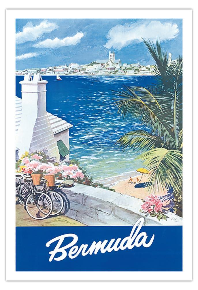 Pacifica Island Art Bermuda - Hamilton Waterfront Main Island Somers Isles - Vintage Travel Poster by Lesnon c.1950s - Fine Art Matte Paper Print (Unframed) 30x44in