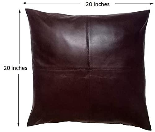 TOMJACK TOMJACK Lambskin Leather Pillow Cover - Decorative Sofa Cushion Case - Throw Covers for Living Room & Bedroom, 22\" x 22\" - Dark Brown Box Pack of 2