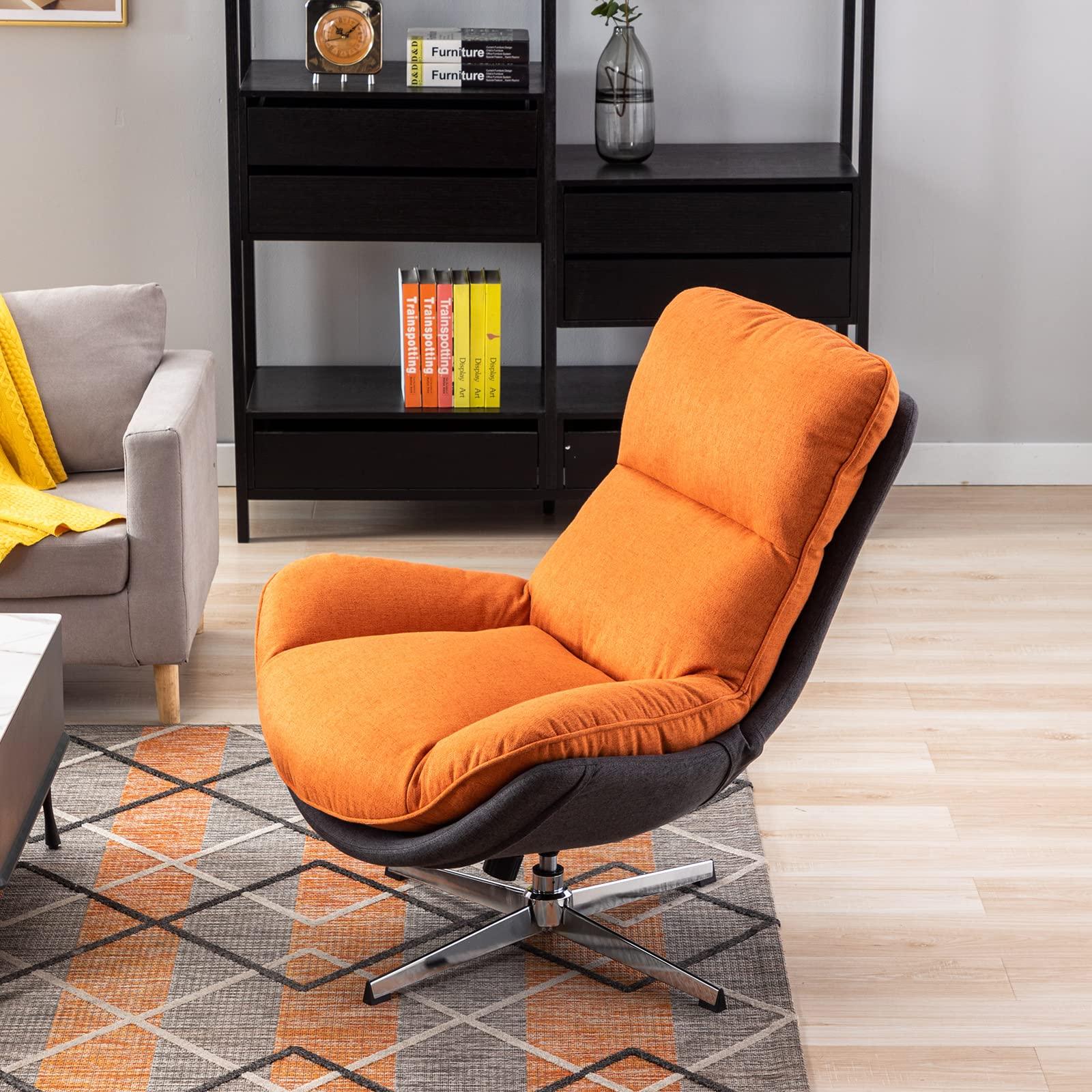 DUOMAY DUOMAY Swivel Lounge Chair Modern Linen Soft Accent Chair with Chrome Base, 34\" Wide Relax Glider Rocker Chair for Living Room Bedroom Reading Room Office, Orange