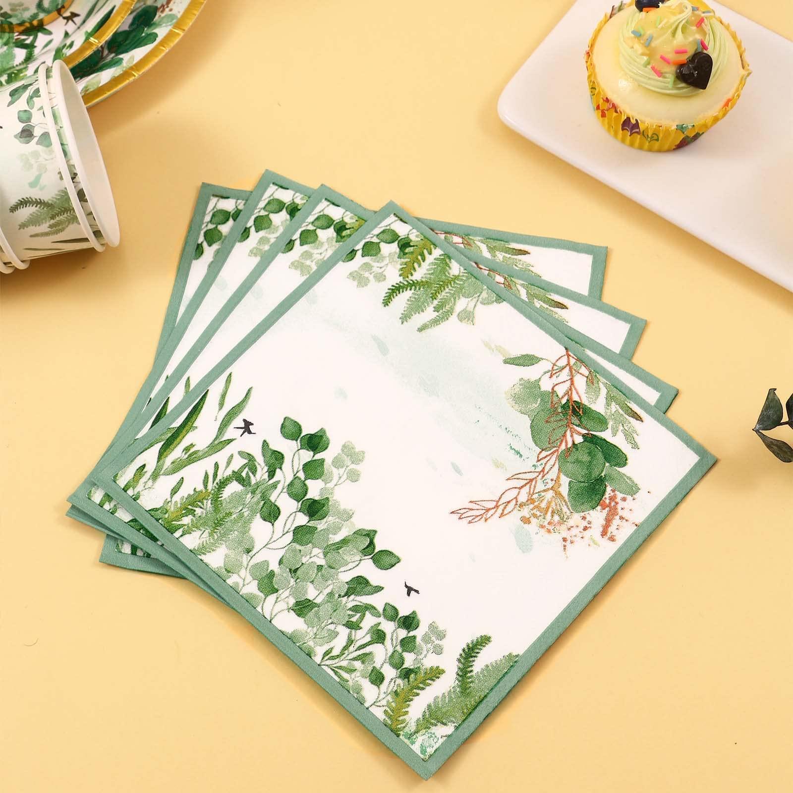 Gudvilla Gudvilla Sage Green Party Decorations, Sage Green Plates, Baby Shower Plates and Cups and Napkins Sets 200 Pcs, Eucalyptus Bridal Shower Plates for Sage Green Birthday Wedding Baptism, Serves 50