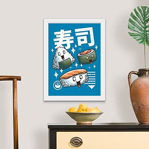 CANVAS ON DEMAND Kawaii Sushi White Framed Art Print, Food Artwork