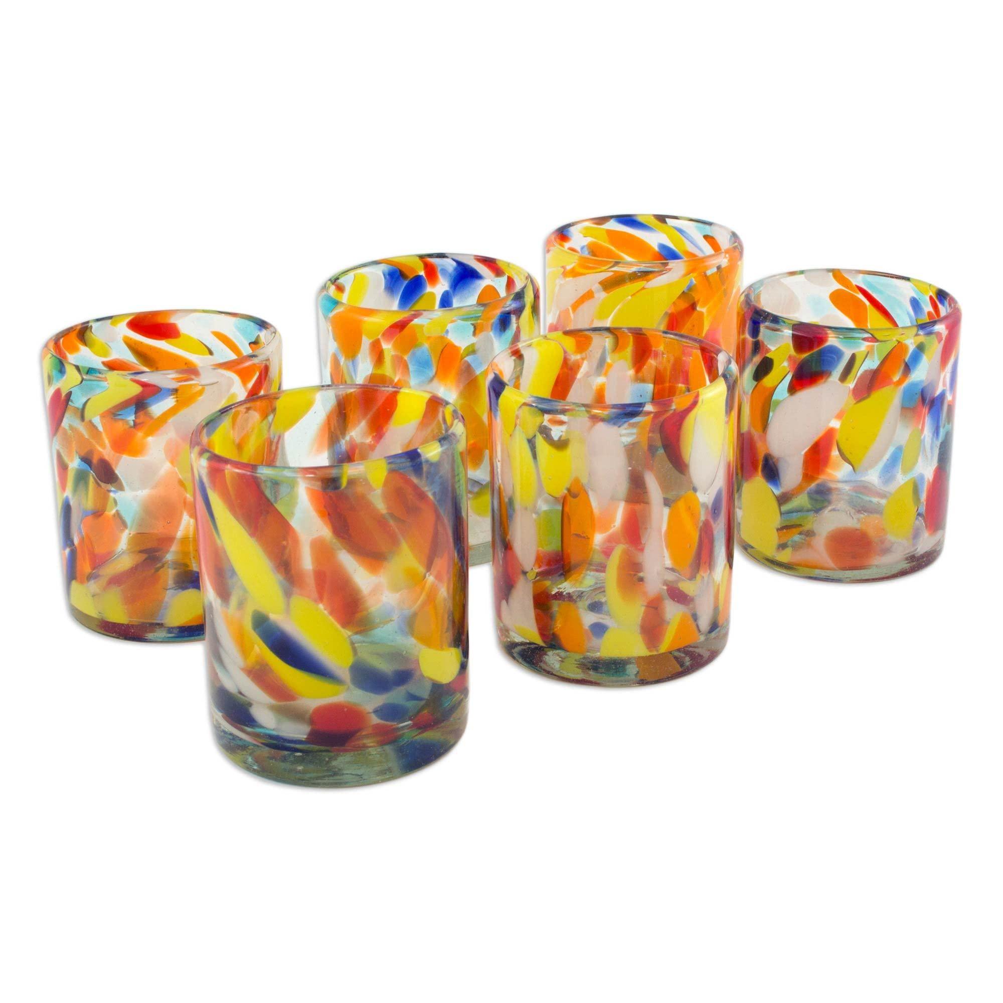 NOVICA NOVICA Hand Blown Recycled Glass Multicolor Tumbler Glasses, 12 Oz. \'Liquid Confetti\' (Set Of 6)