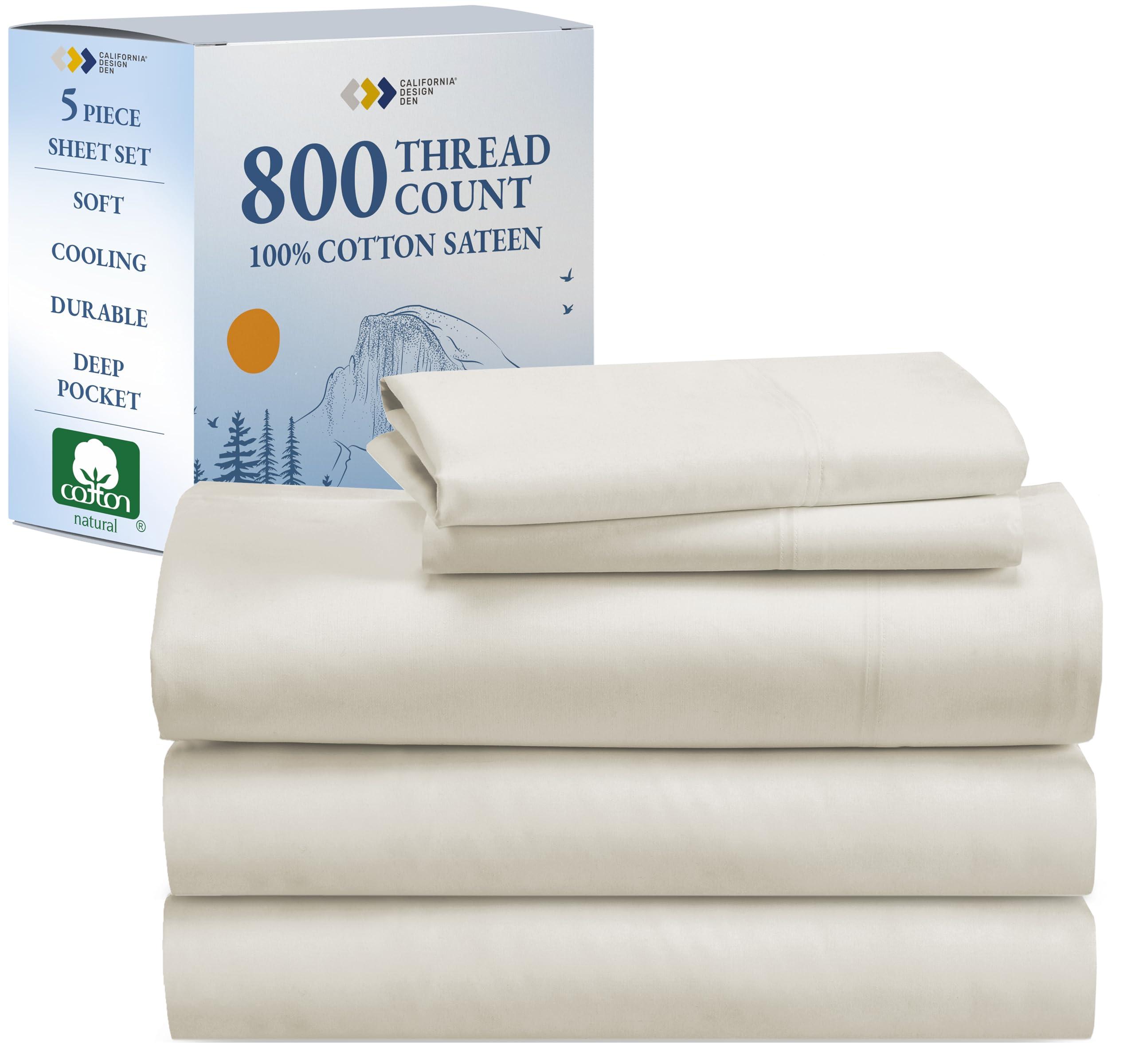 California Design Den California Design Den Luxury Split King Sheets Sets for Adjustable Bed -Buttery Soft 800 Thread Count 100% Cotton Set -Beats Fake Egyptian Claims,Bedding Set with Durable Twin XL Fitted Sheets (Ivory)