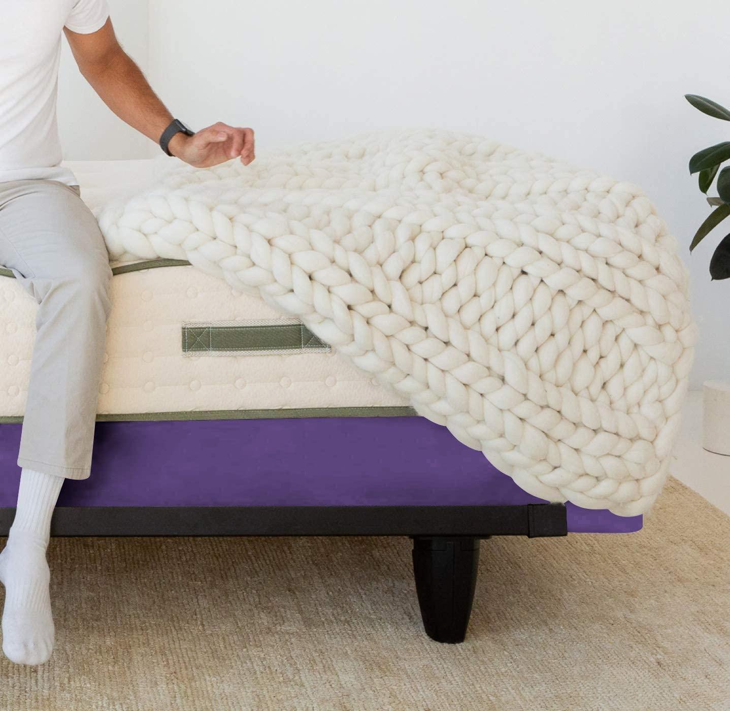 mFabrics mFabrics StretchWrap Box Spring Cover - 100% Egyptian Cotton, 1000 TC, Wrap Around 4 Sides Bed Skirt for Hotel & Home, Fits Box Springs up to 8 Inch - TwinXL, Purple