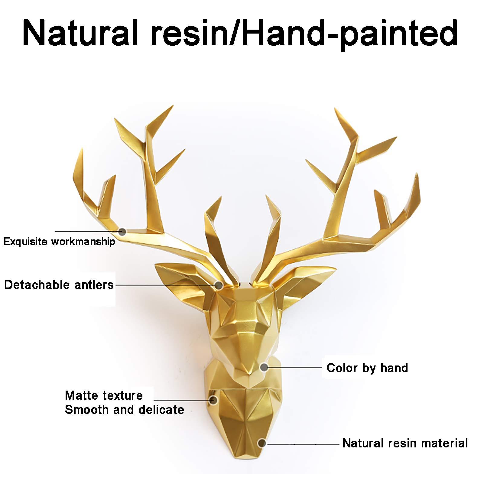 Feelme Wall Charmers Faux Deer Head, White Faux Antlers Wall Sculptures - Rustic Wall Decor Deer Antlers, Faux Taxidermy Animal Head Wall Deco