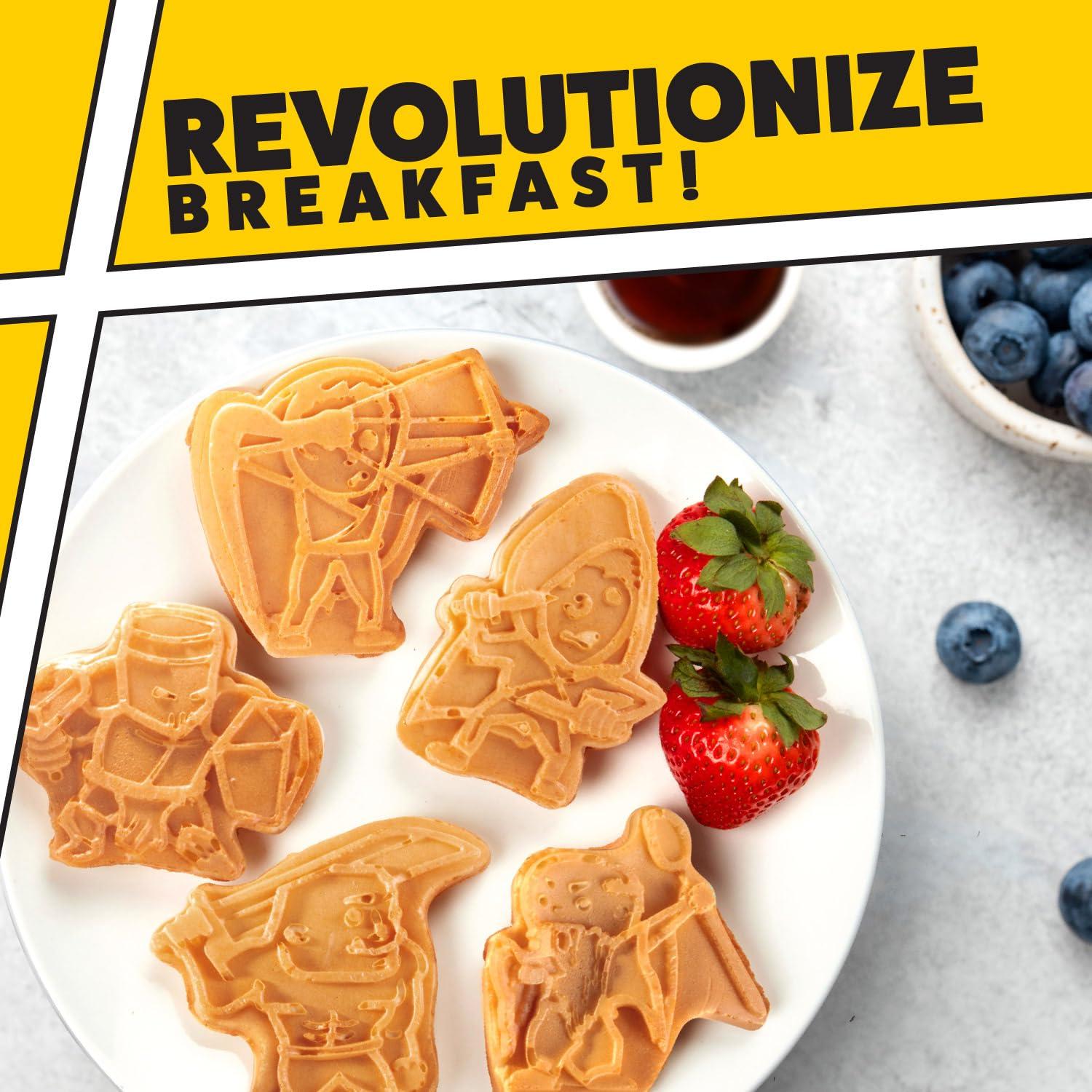 Waffle Wow! Dungeon Heroes Electric Mini Waffle Maker- Eat Wizards Fighters Clerics for Breakfast- Novelty Pancakes in Minutes, Non-Stick Fantasy Dragon Fun for Tabletop Gamers and Great Waffler Gift Idea