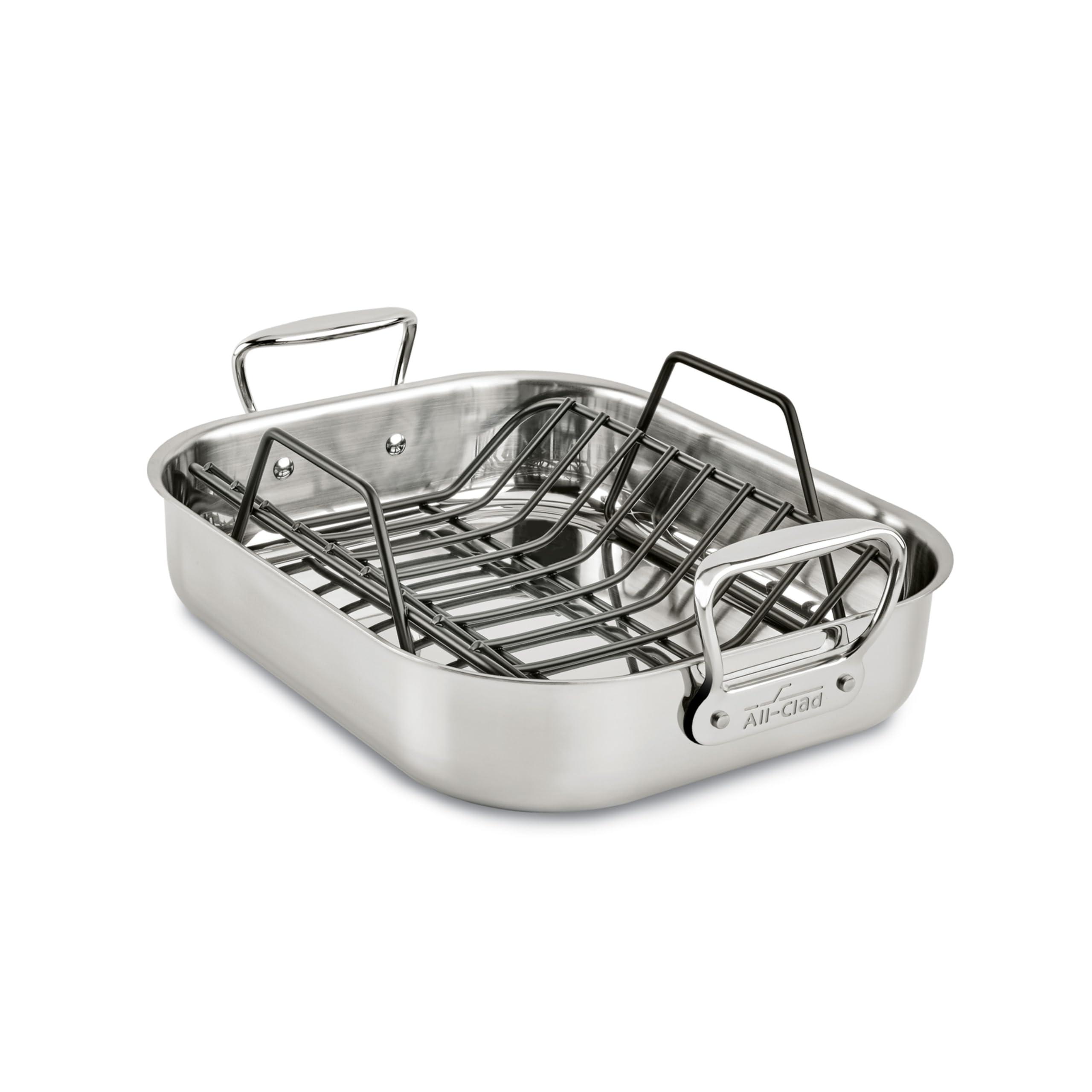 All-Clad All-Clad Specialty Stainless Steel Roaster with Nonstick Rack 11x14 Inch Oven Broiler Safe 600F Roaster Pan, Pots and Pans, Bakeware, Silver