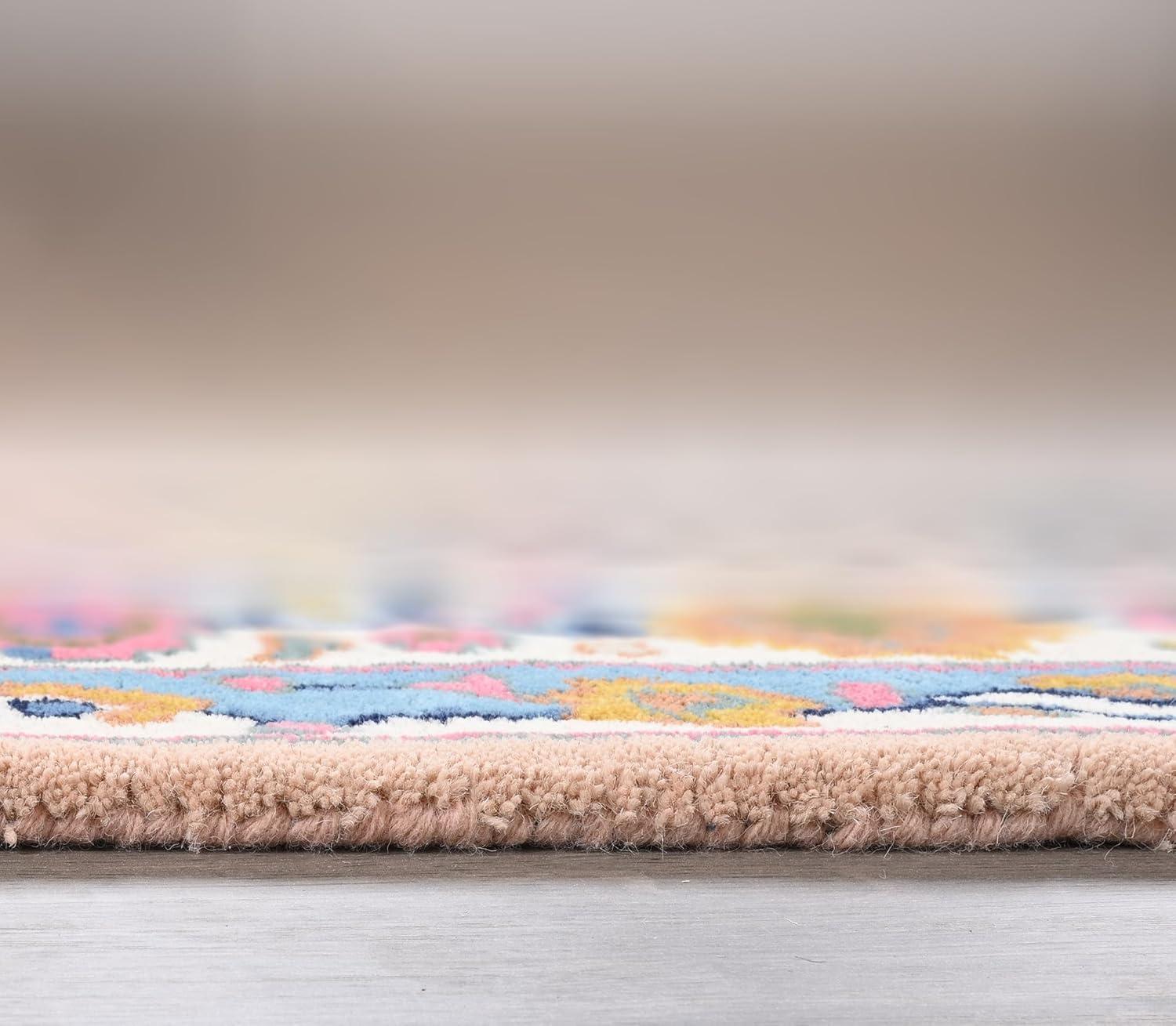 Restoration and Renovation Handmade Cheetah Wool Area Rug - Traditional Animal Print Design with Modern Twist | Large, Plush, Thick & Soft Carpet with Vibrant Floral Border - for Living Room, Bedroom (Soft Pink, 9' Round)