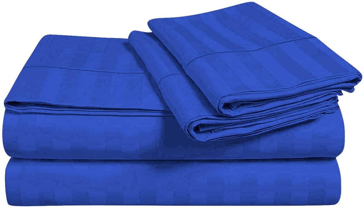 Deluxe Bedding Waterbed Sheet Set 4 Piece California King Size with 15\" Deep Pocket by High Kotton 800 Thread-Count, 100% Egyptian Cotton Stripe Royal Blue