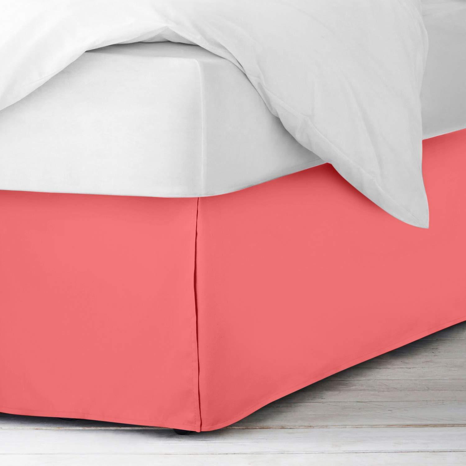 Craft Bedding Ultra Soft Tailored Box Pleated Coral Pink Bed Skirt 20" Drop 60 x 80Inches Cotton 1000 Series Hotel Quality Split Corner Queen Bed Skirt Wrinkle & Fade Resistant Bed Cover Skirt