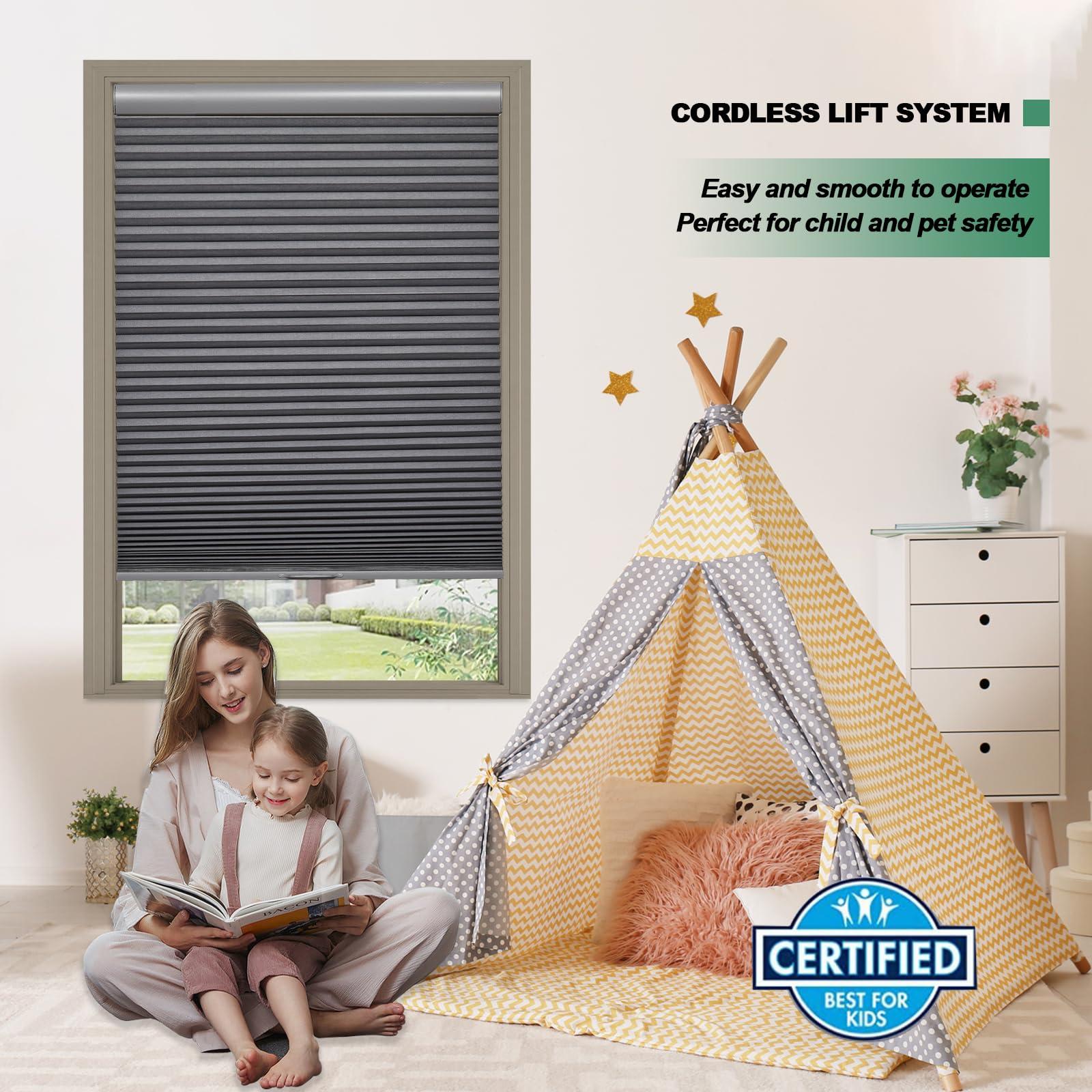 Tonature Toanture Custom Cordless Cellular Blinds, Easy to Install Blackout Honeycomb Window Blinds for Shades, Thermal Insulated 1.8" Single Cell Honeycomb Blinds for Bedroom, Office(Dark Grey,83" W x 72" H)