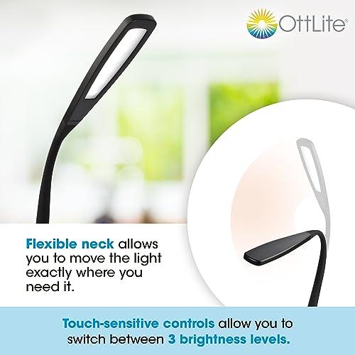 OttLite OttLite LED Desk Lamp with Flexible Neck (Black) - Slim Desk Lamp with 3 Brightness Settings & Touch Activated Controls - Energy-Efficient Natural Daylight LEDs for Home Office, Desk, & Dorms